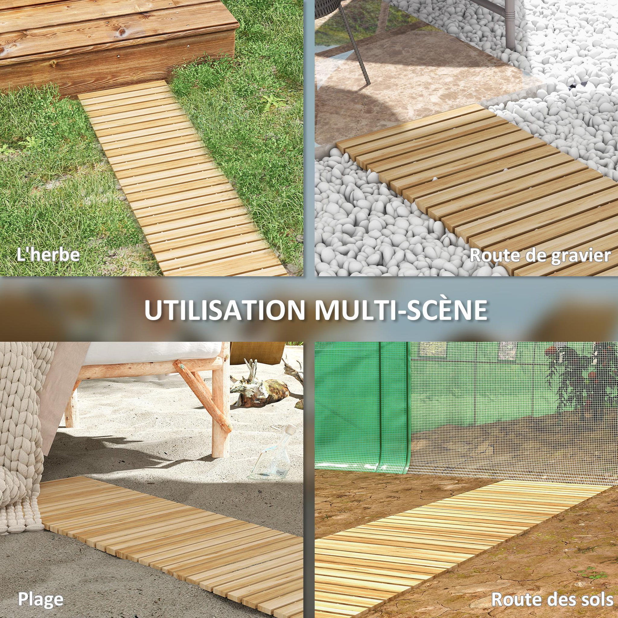Voir la diapositive 4 : OUTSUNNY Allée chemin de jardin enroulable en lattes de bois dim. 120L x 38l cm sapin pré-huilé