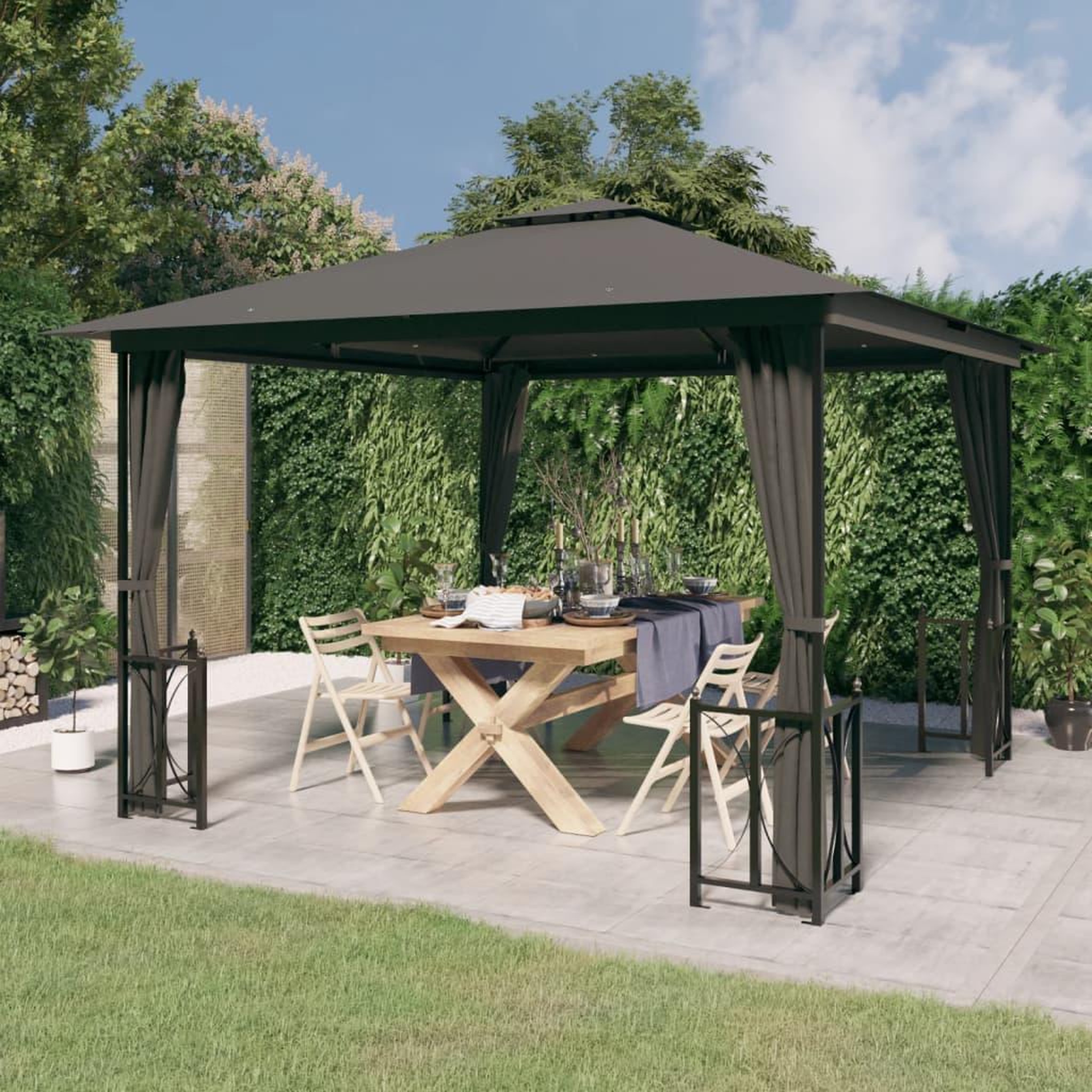 Voir la diapositive 1 : VIDAXL Tonnelle avec parois et toit double 3x3 m Anthracite