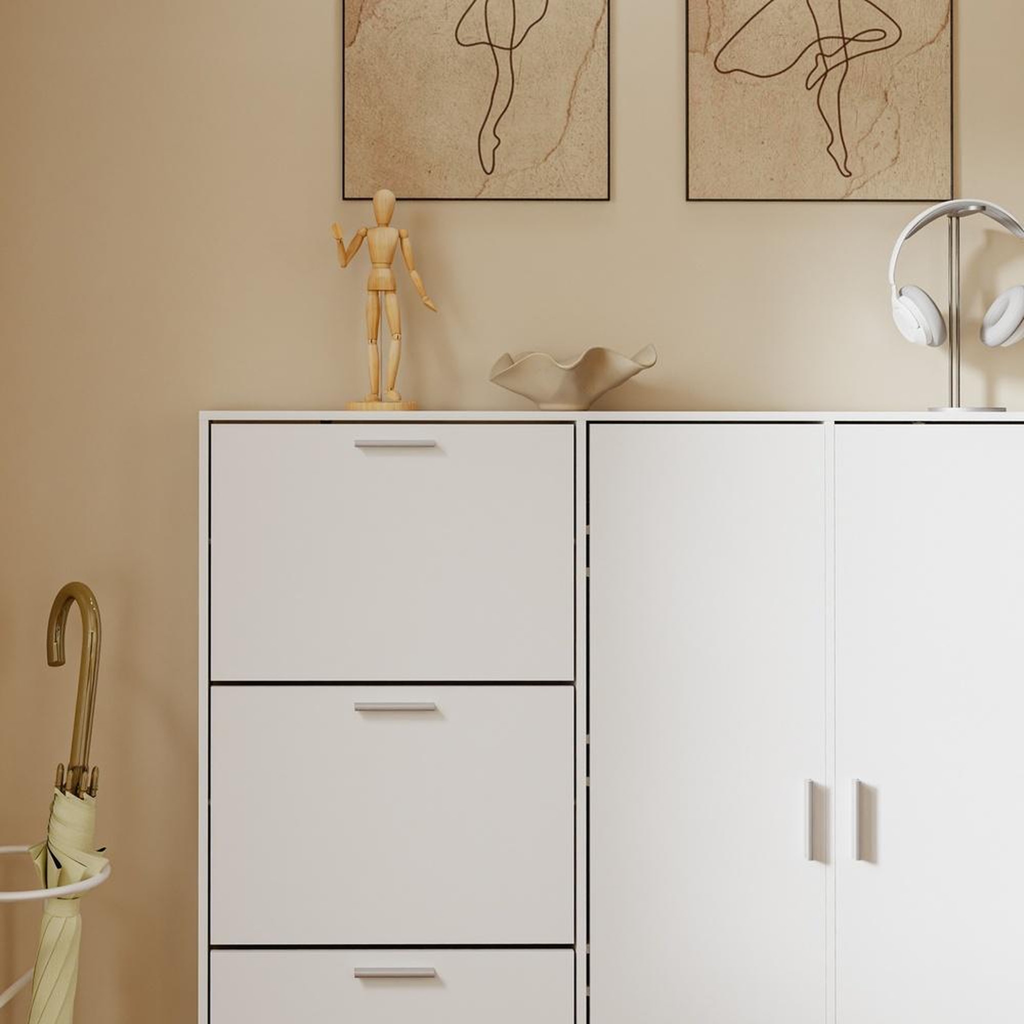 Voir la diapositive 6 : SOBUY Armoire à chaussures blanche 14 compartiments 115,5x14,5x117 cm