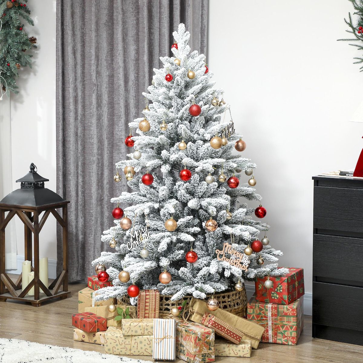 HOMCOM Sapin de Noël artificiel enneigé H.150cm 768 branches grand réalisme support métal pliable vert blanc