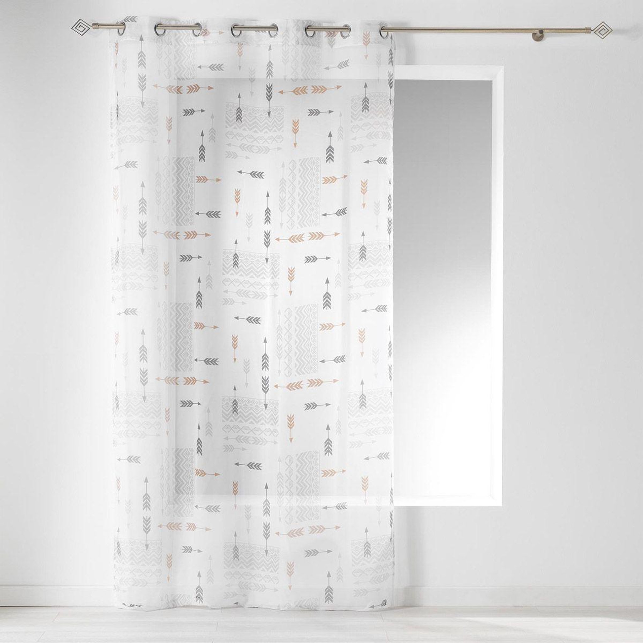 Douceur d'Intérieur Rideau voilage à œillets  boho chic  140x240cm blanc