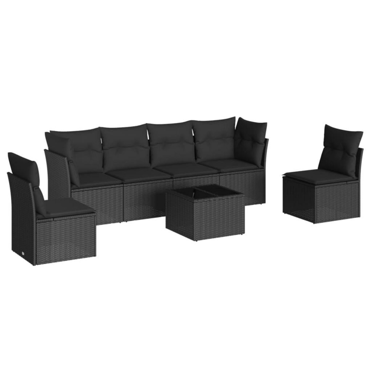 VIDAXL Salon de jardin 7 pcs avec coussins noir resine tressee