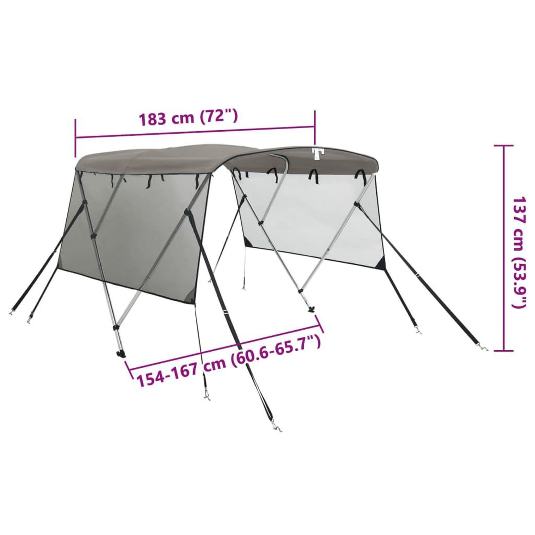 Voir la diapositive 6 : VIDAXL Toit bimini a 3 arceaux parois en maille 183x(154-167)x137 cm