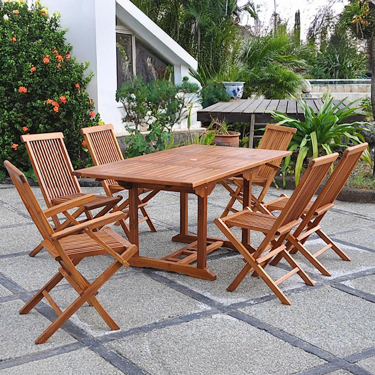 CONCEPT USINE Table rectangulaire 4 chaises et 2 fauteuils en teck huilé LUBOK