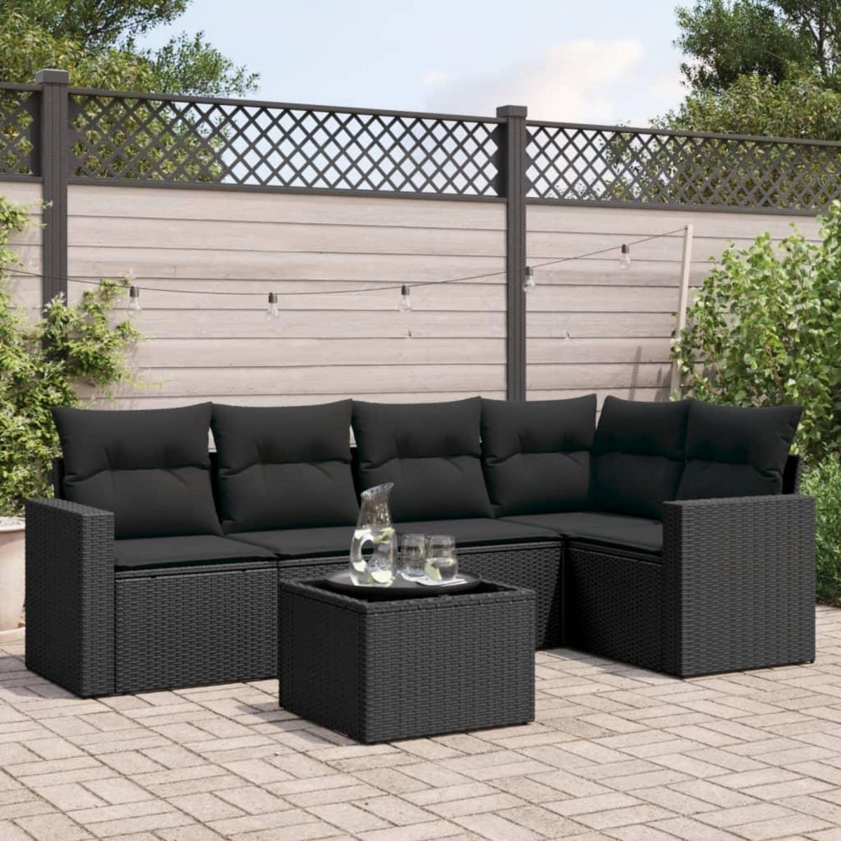 VIDAXL Salon de jardin 6 pcs avec coussins noir resine tressee