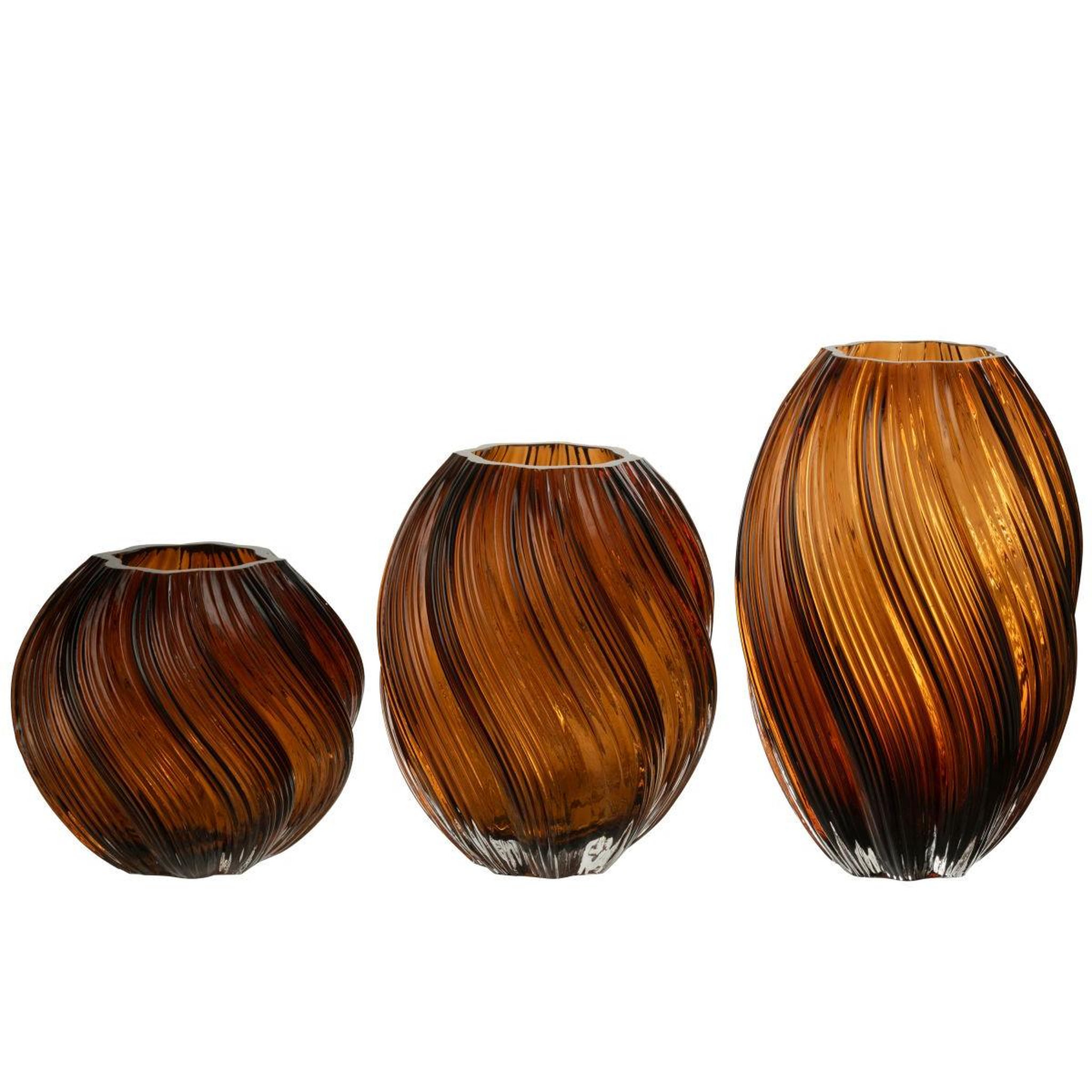 Voir la diapositive 3 : J-LINE Vase ondulé en verre  carol  16cm marron