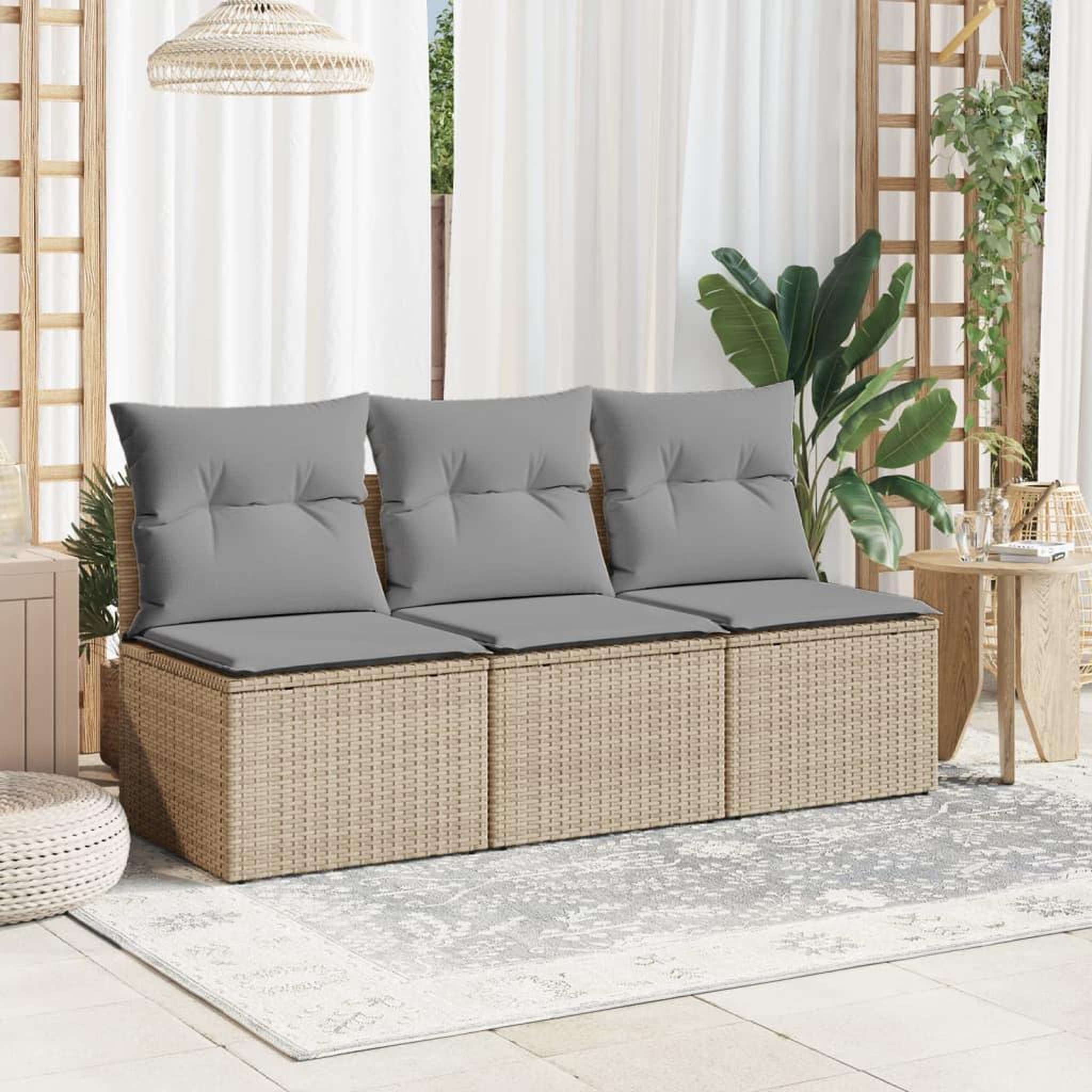 Voir la diapositive 3 : VIDAXL Canape de jardin avec coussins 3 places beige resine tressee