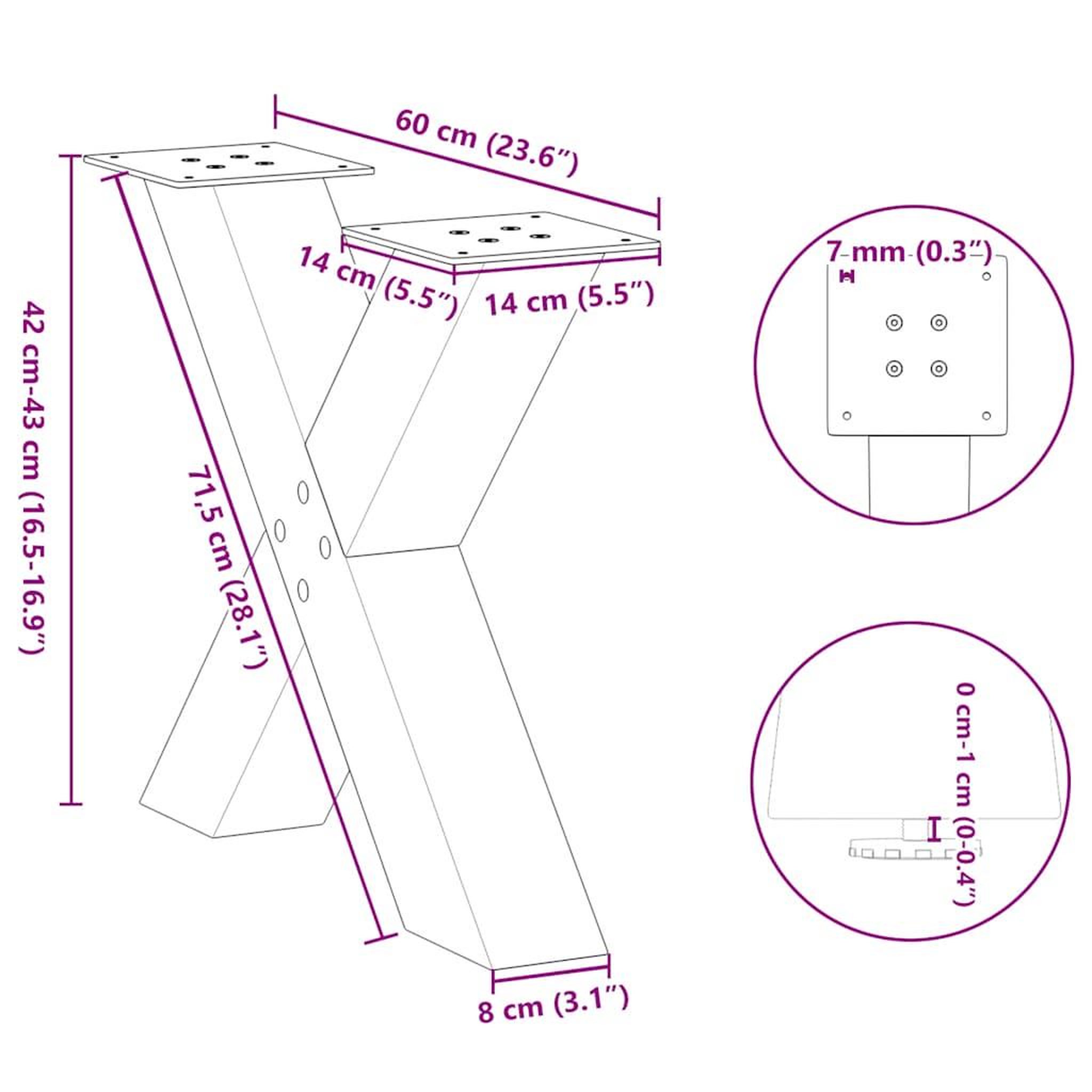 Voir la diapositive 6 : VIDAXL Pieds de table basse forme de X 2 pcs noir 60x(42-43) cm acier