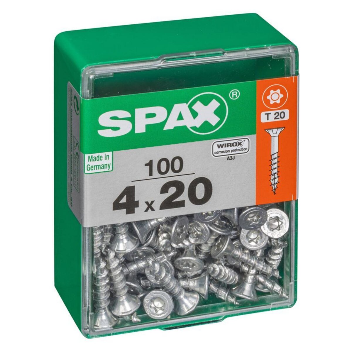 CENTRALE BRICO Lot de 100 vis acier tête autofraisée plate SPAX, Diam.4 mm x L.20 mm