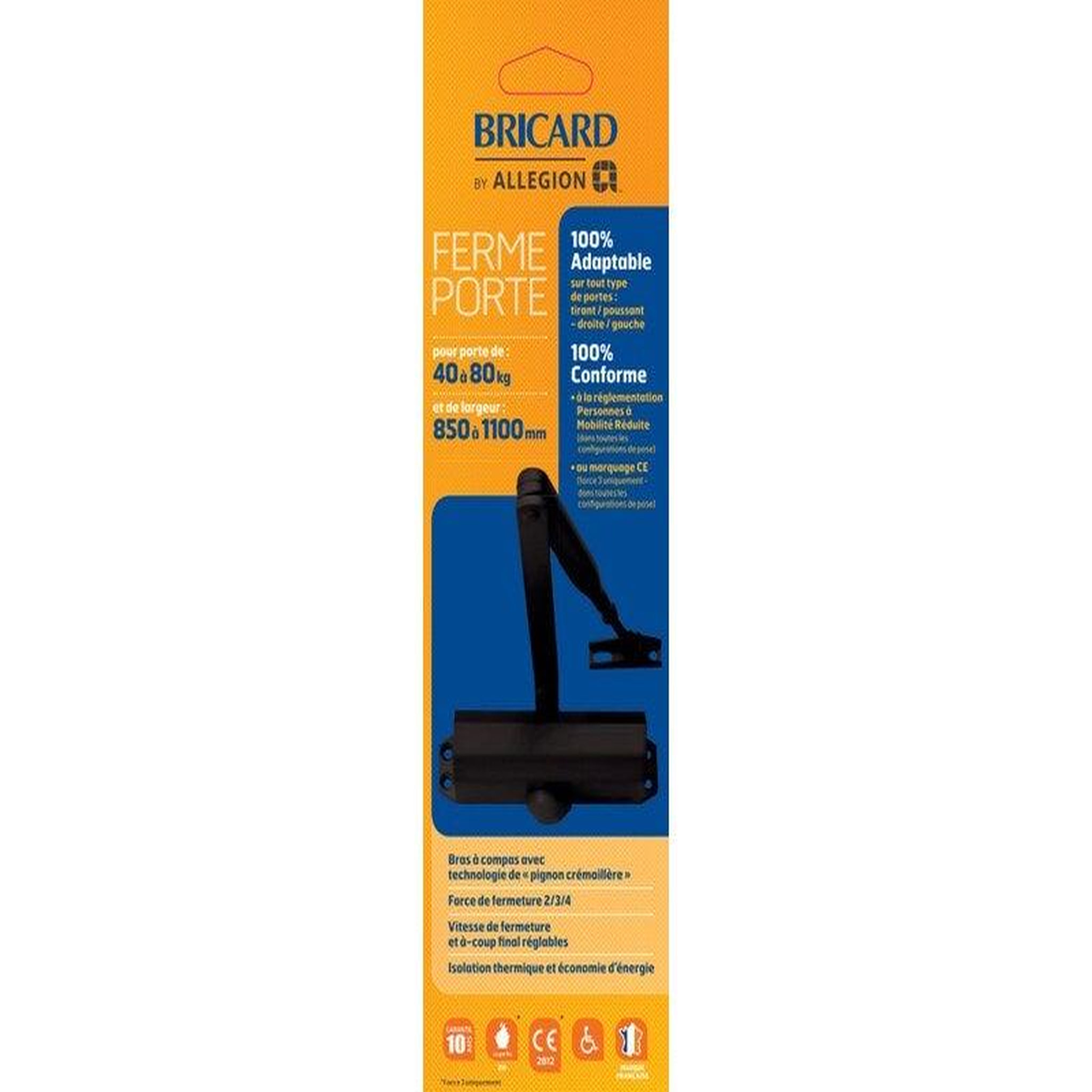 CENTRALE BRICO Ferme-porte a coulisses BRICARD 6100203 Force 3, acier noir