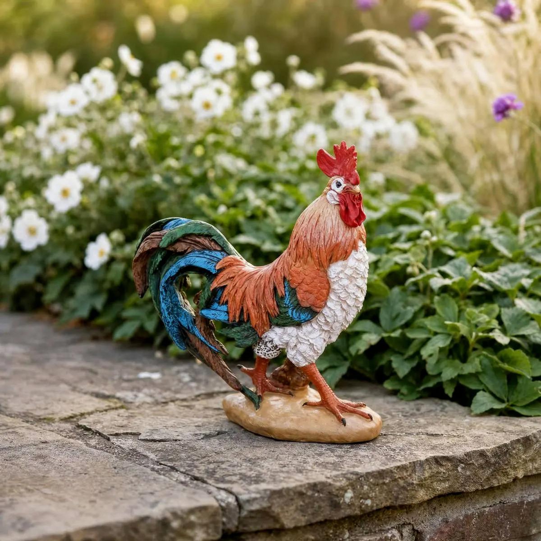 Voir la diapositive 2 : ATMOSPHERA Statuette déco coq en résine  isac  31cm multicolore