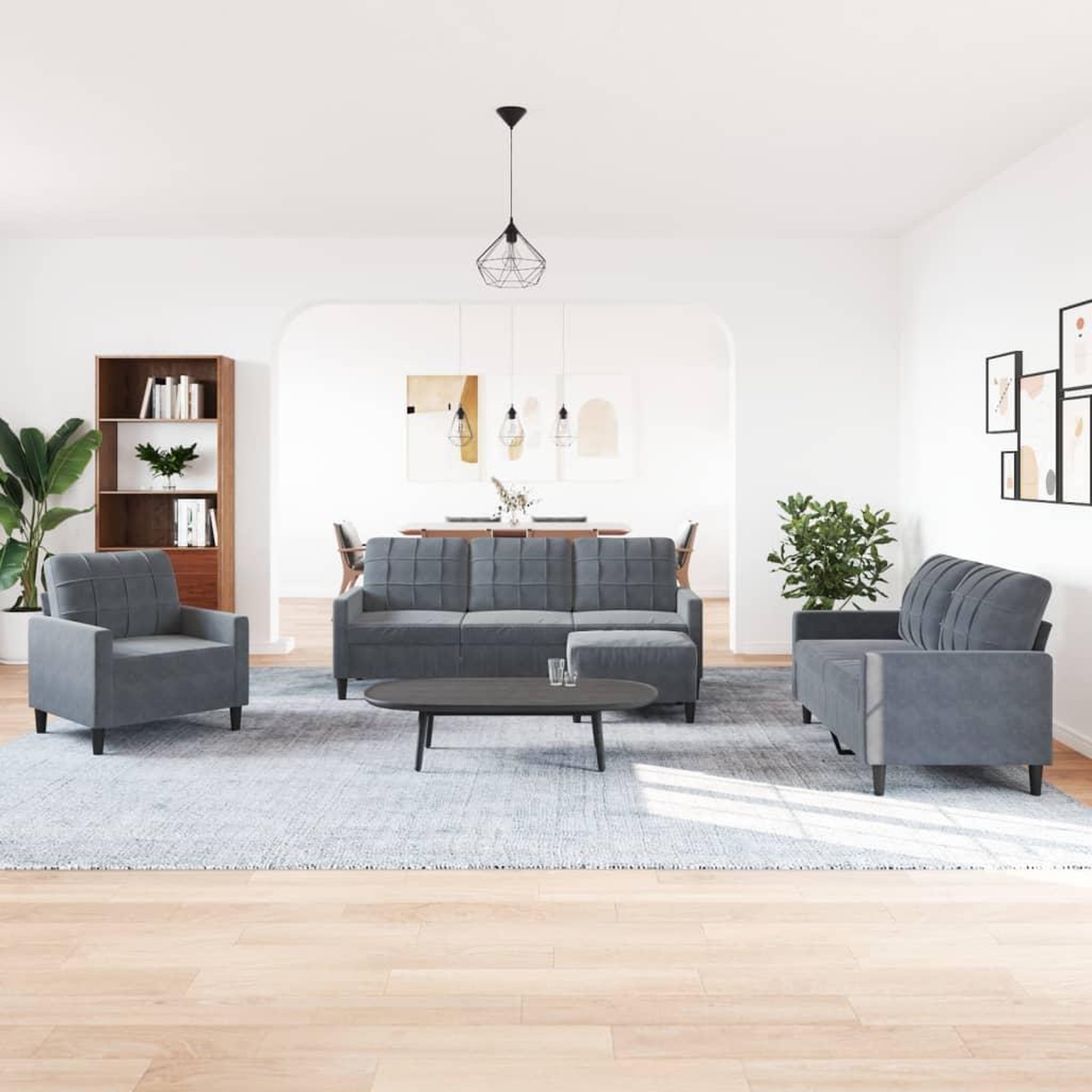 Voir la diapositive 3 : VIDAXL Ensemble de canapes 4 pcs avec coussins Gris fonce Velours