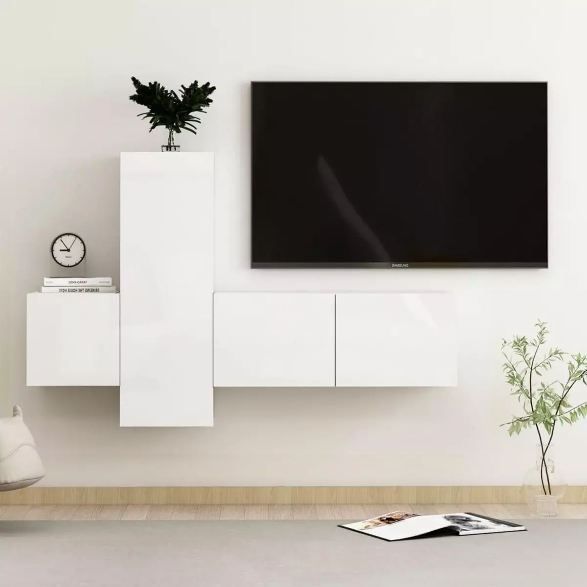 VIDAXL Ensemble de meubles TV 3 pcs Blanc brillant Agglomere