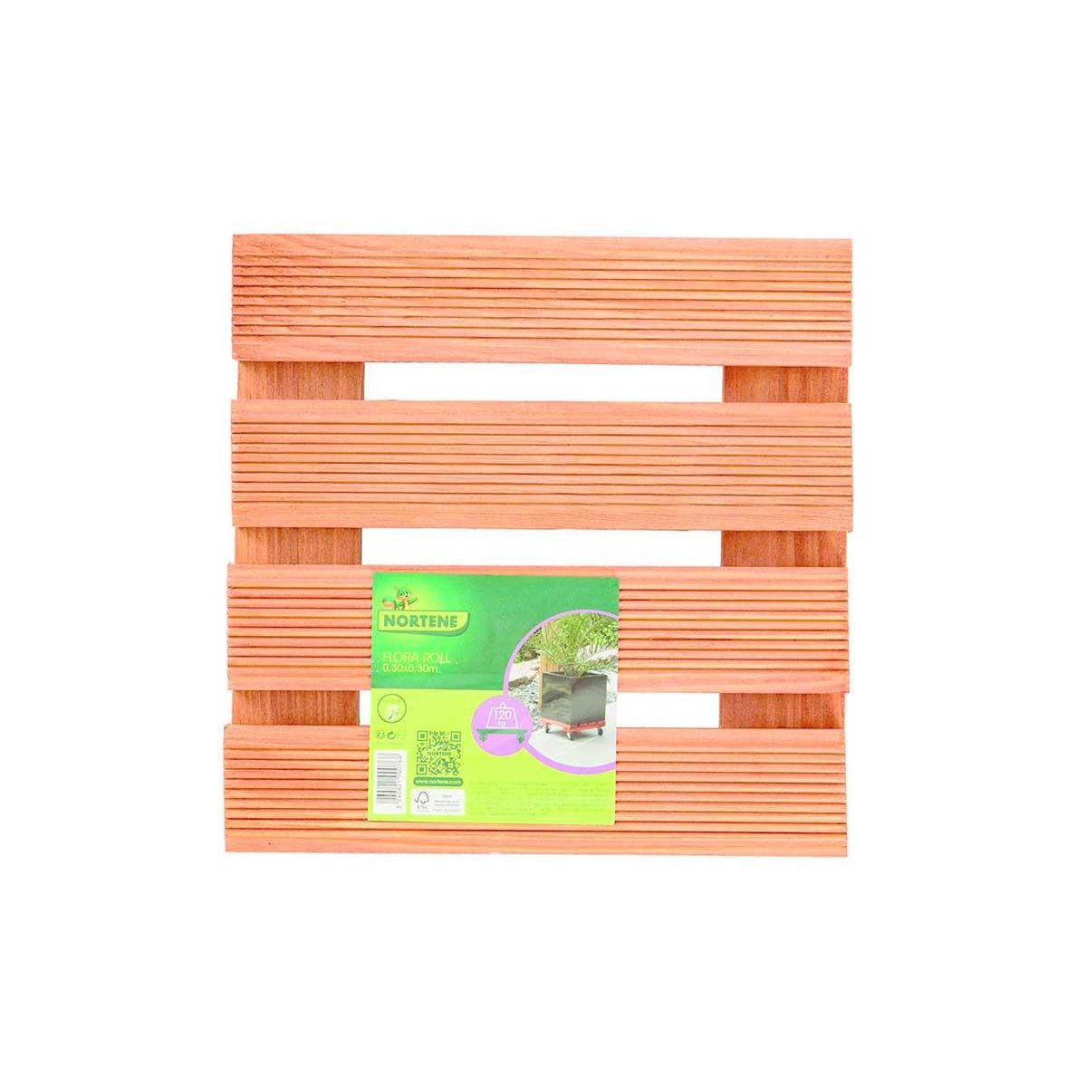 Nortene Support à roulettes bois FSC lasuré FLORA ROLL LASURE - Carré 30 x 30 cm