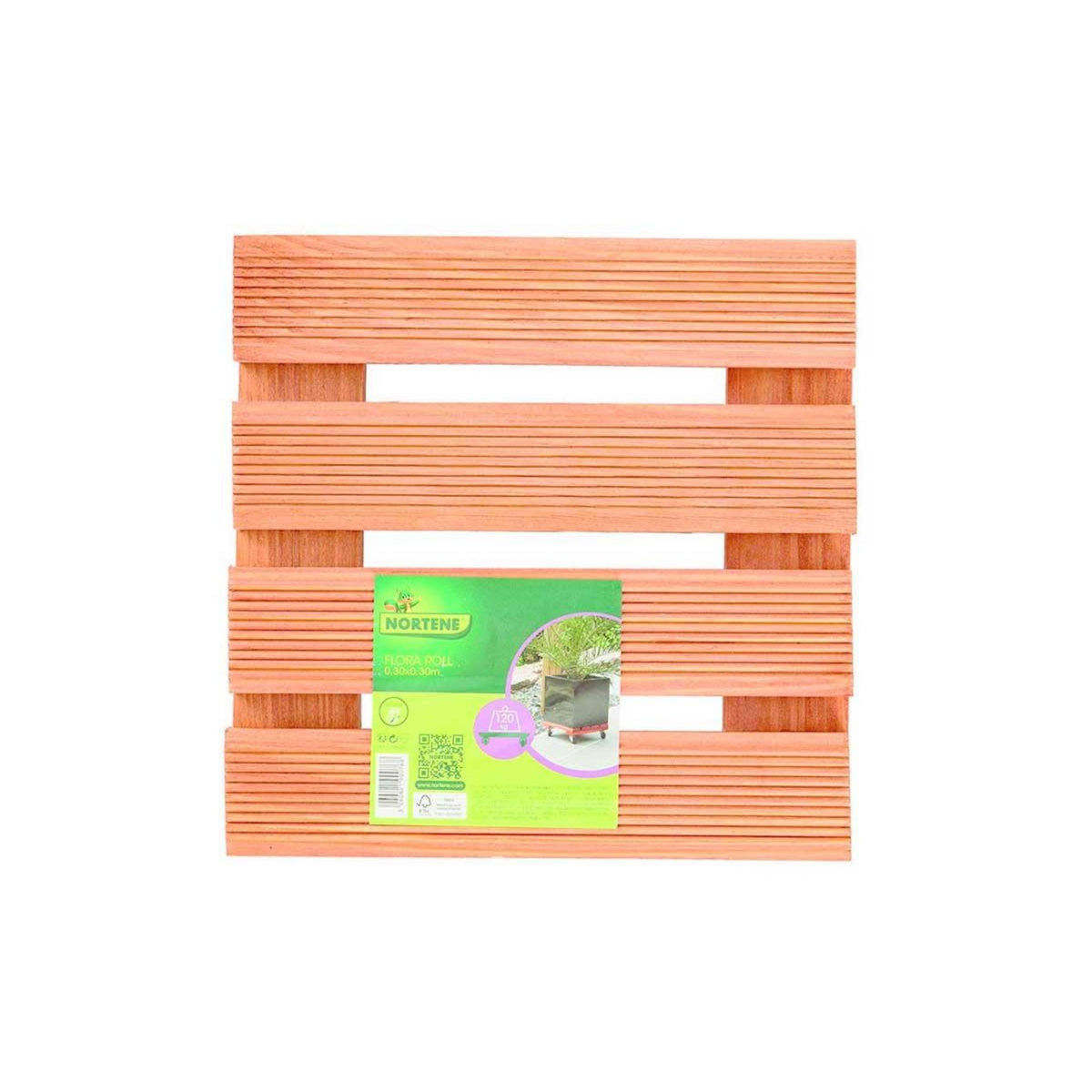Nortene Support à roulettes bois FSC lasuré FLORA ROLL LASURE - Carré 30 x 30 cm