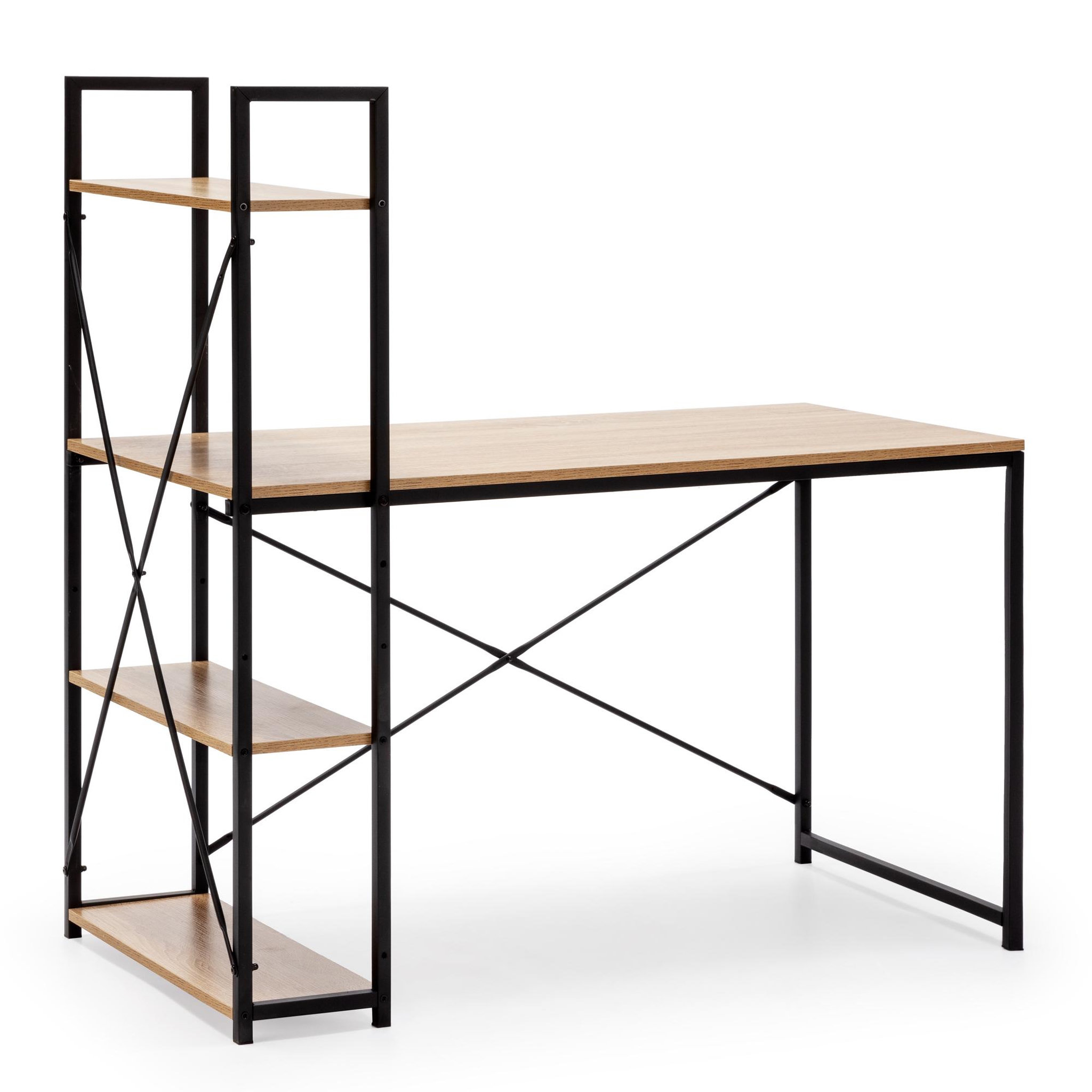 VS VENTA-STOCK Bureau Lidia noir, 3 étagères, style industriel, 120 cm longueur