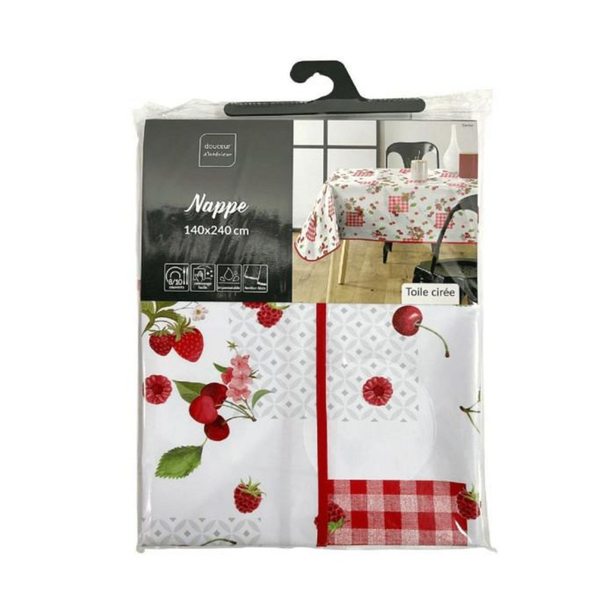 Paris Prix Nappe Toile Cirée  Cerise  140x240cm Rouge
