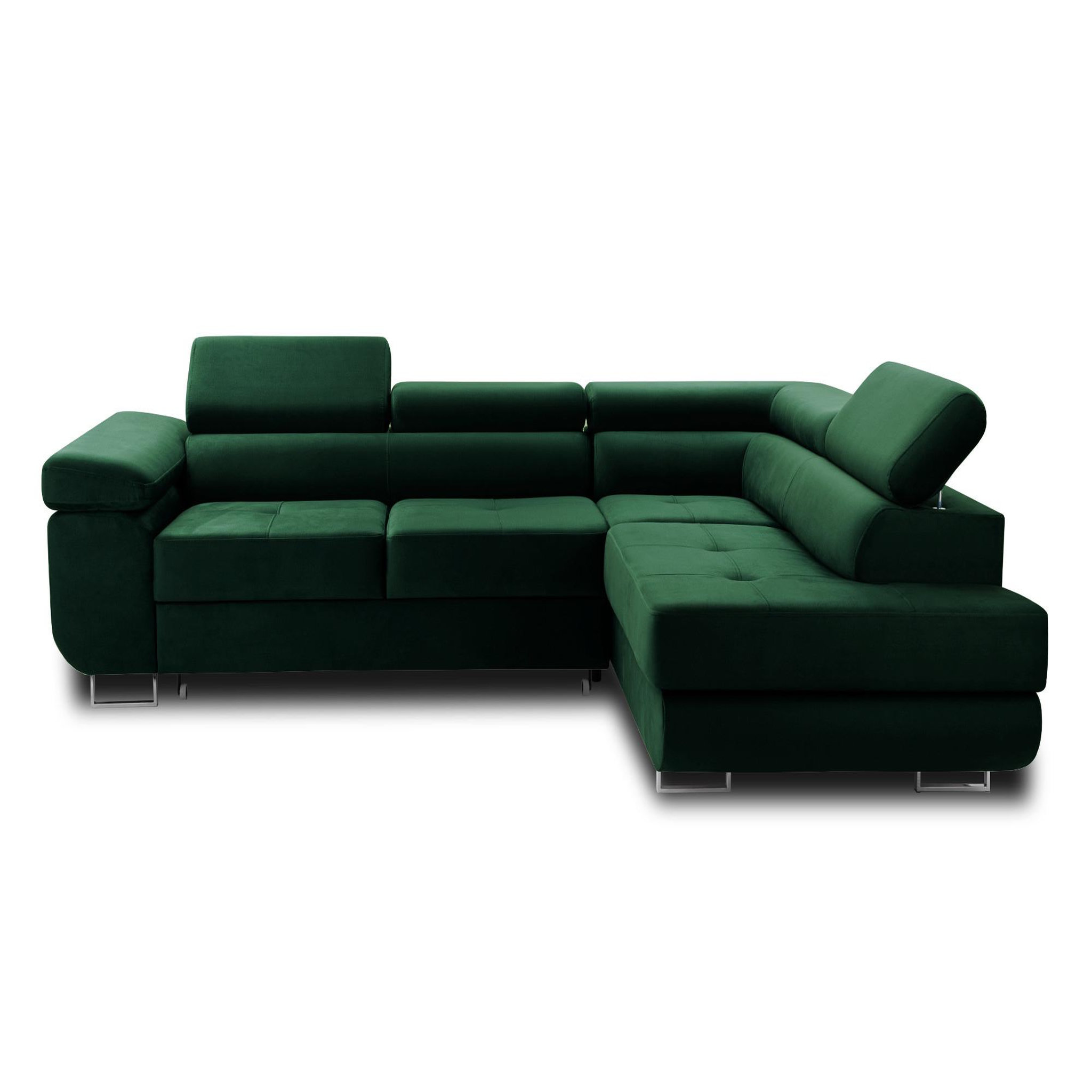 Voir la diapositive 1 : BEST MOBILIER Pablo - canapé d'angle droit - 5 places - convertible avec coffre et têtières réglables - en velours