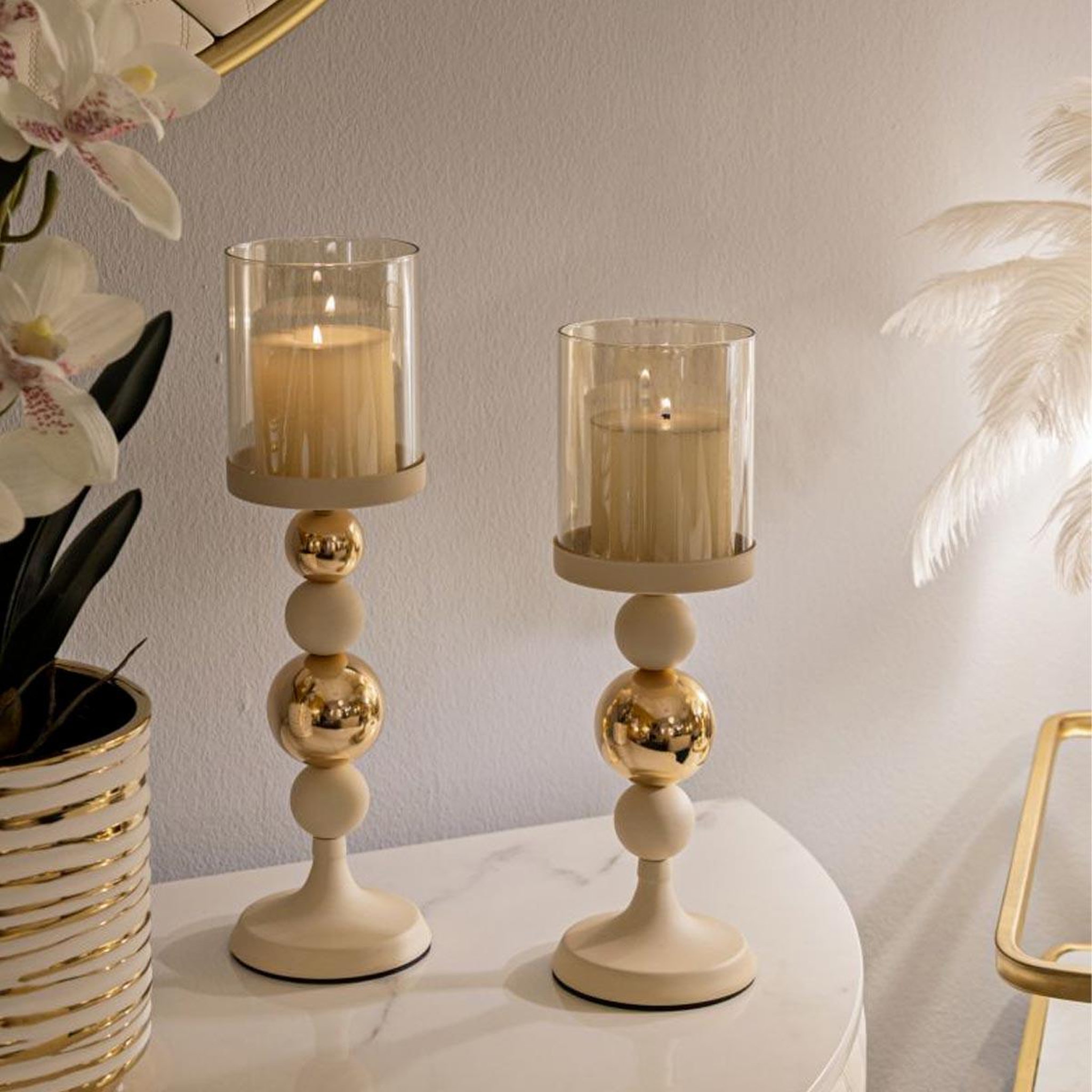 Voir la diapositive 5 : Paris Prix Lot de 2 Bougeoirs Design  Strek  36cm Crème & Or