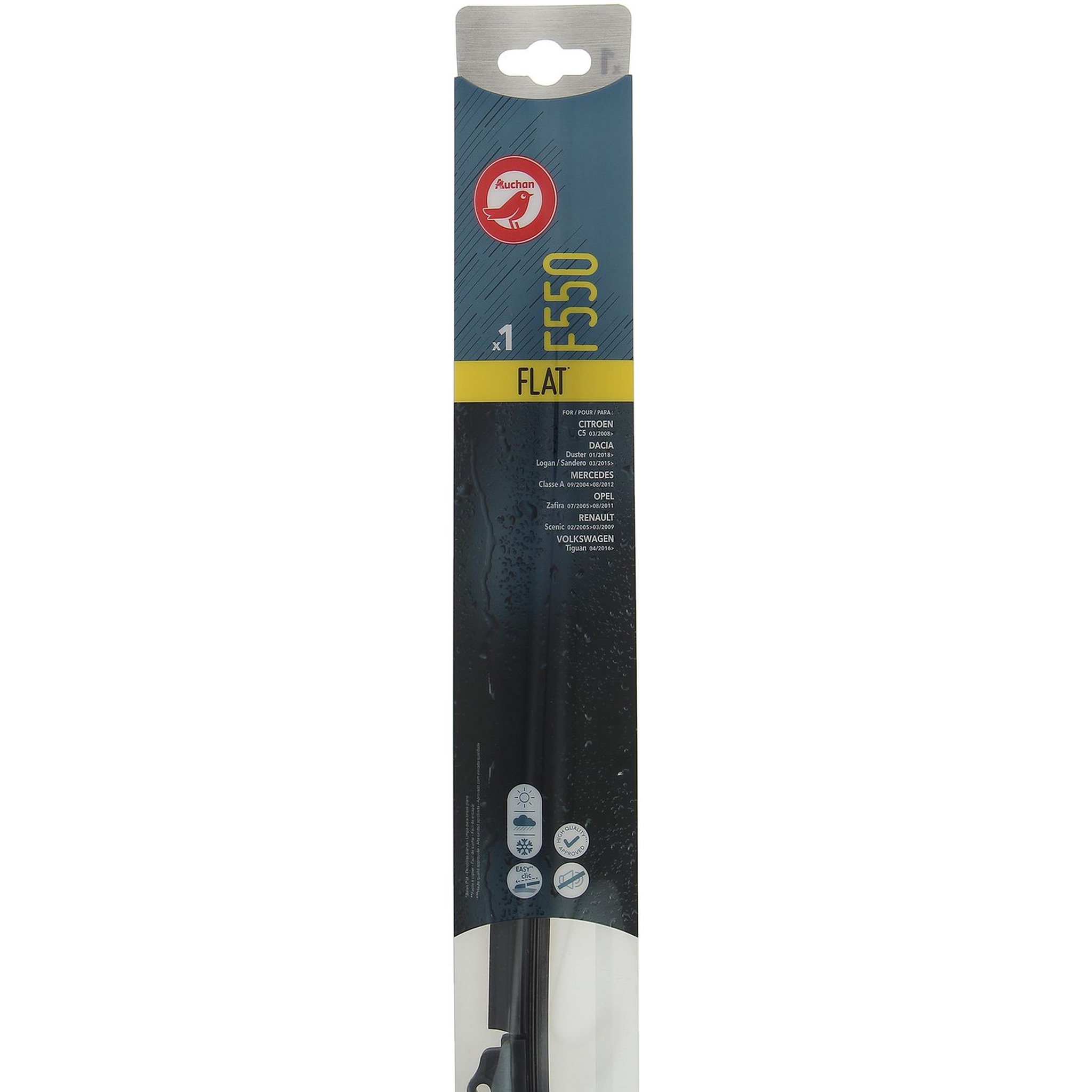 AUCHAN Balai d'essuie-glace plat F550 55cm pour CITROËN DACIA MERCEDES OPEL RENAULT VOLKSWAGEN