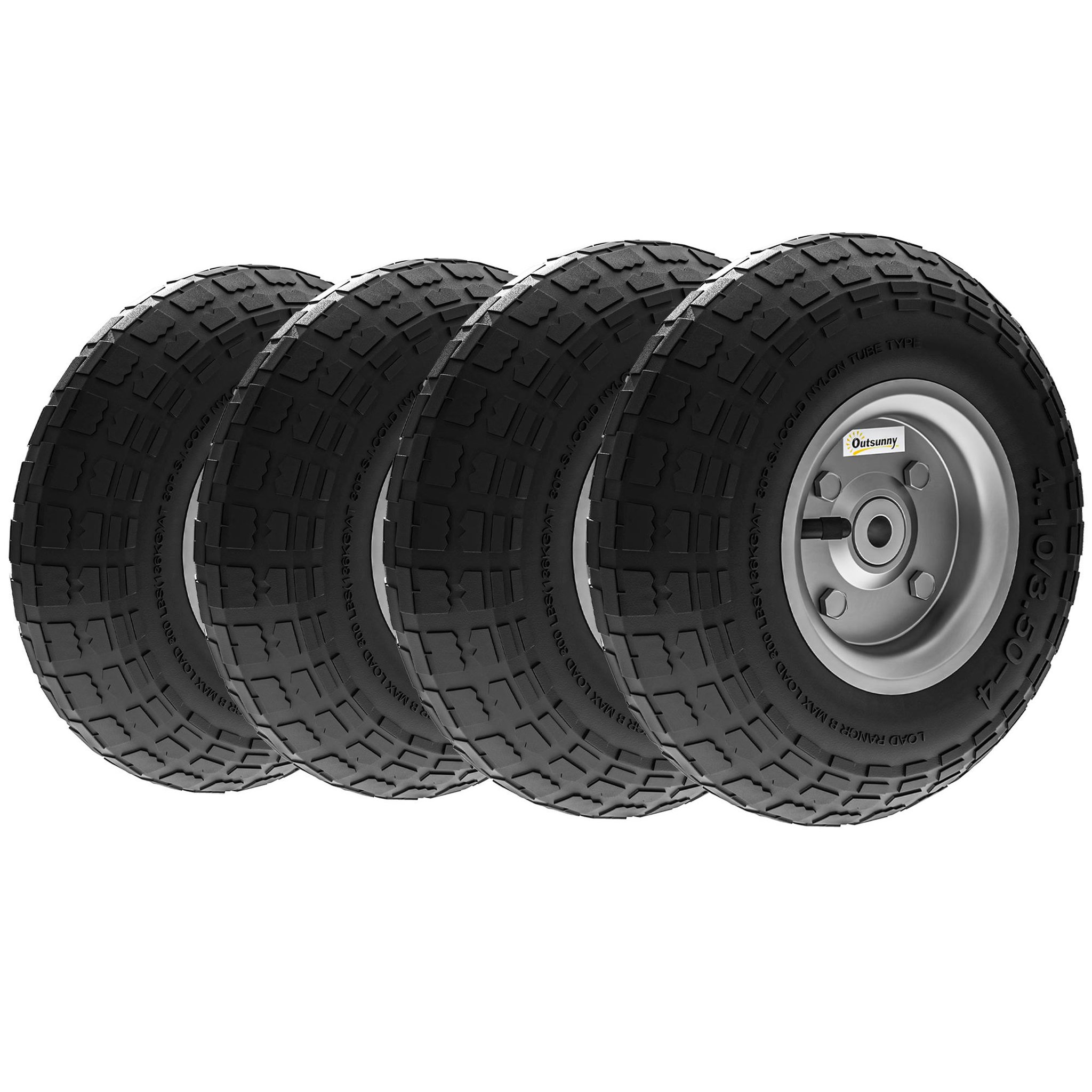 OUTSUNNY Lot de 4 roues pneus de remplacement dia. 255 mm alésage 16 mm moyeu métal caoutchouc