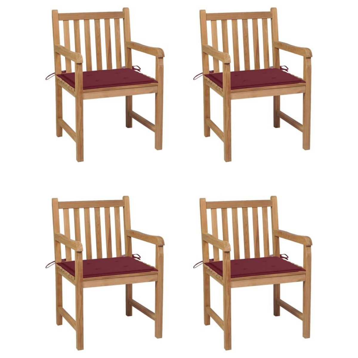 VIDAXL Chaises de jardin lot de 4 avec coussins bordeaux Teck solide