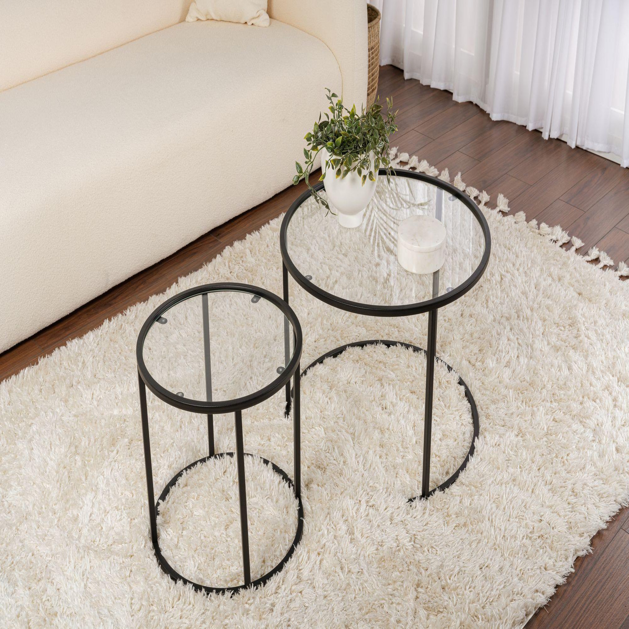 Voir la diapositive 4 : Habitat et Jardin Lot de 2 tables basses en métal  aurum  - 60 x 60 x 43 cm - noir transparent