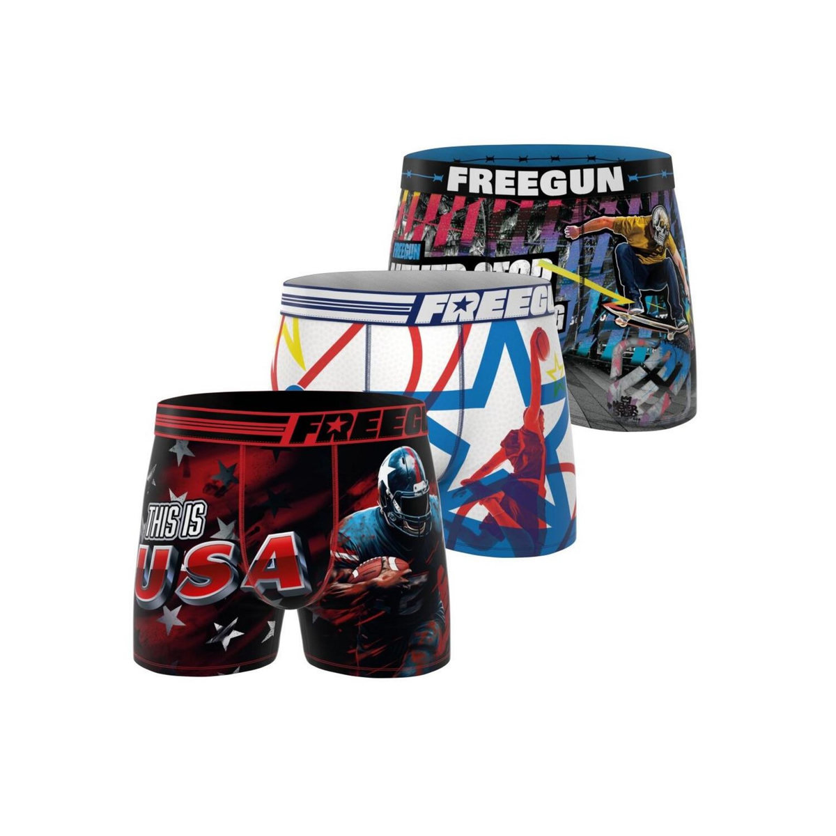 FREEGUN Lot de 3 boxers homme Summer Sport