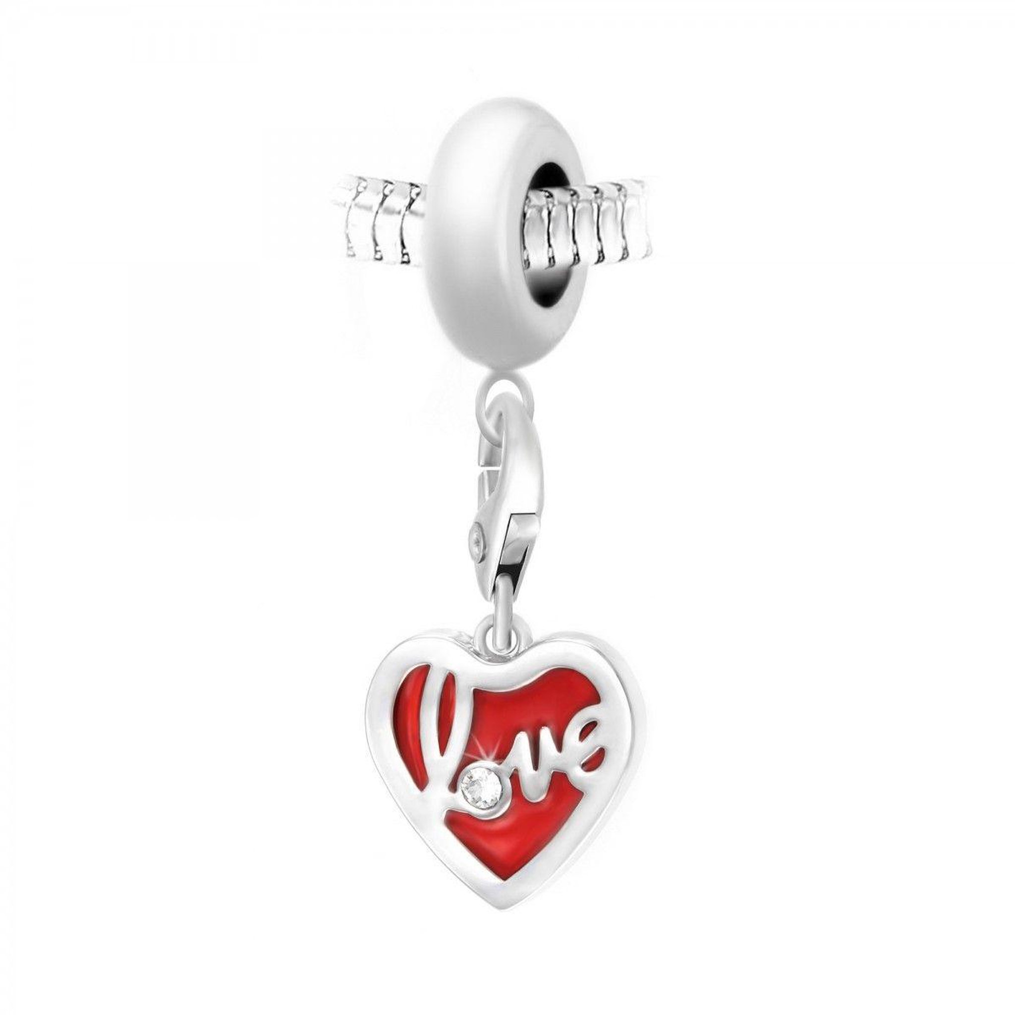 SC CRYSTAL Charm perle SC Crystal en acier avec pendentif love coeur orné de Cristaux scintillants