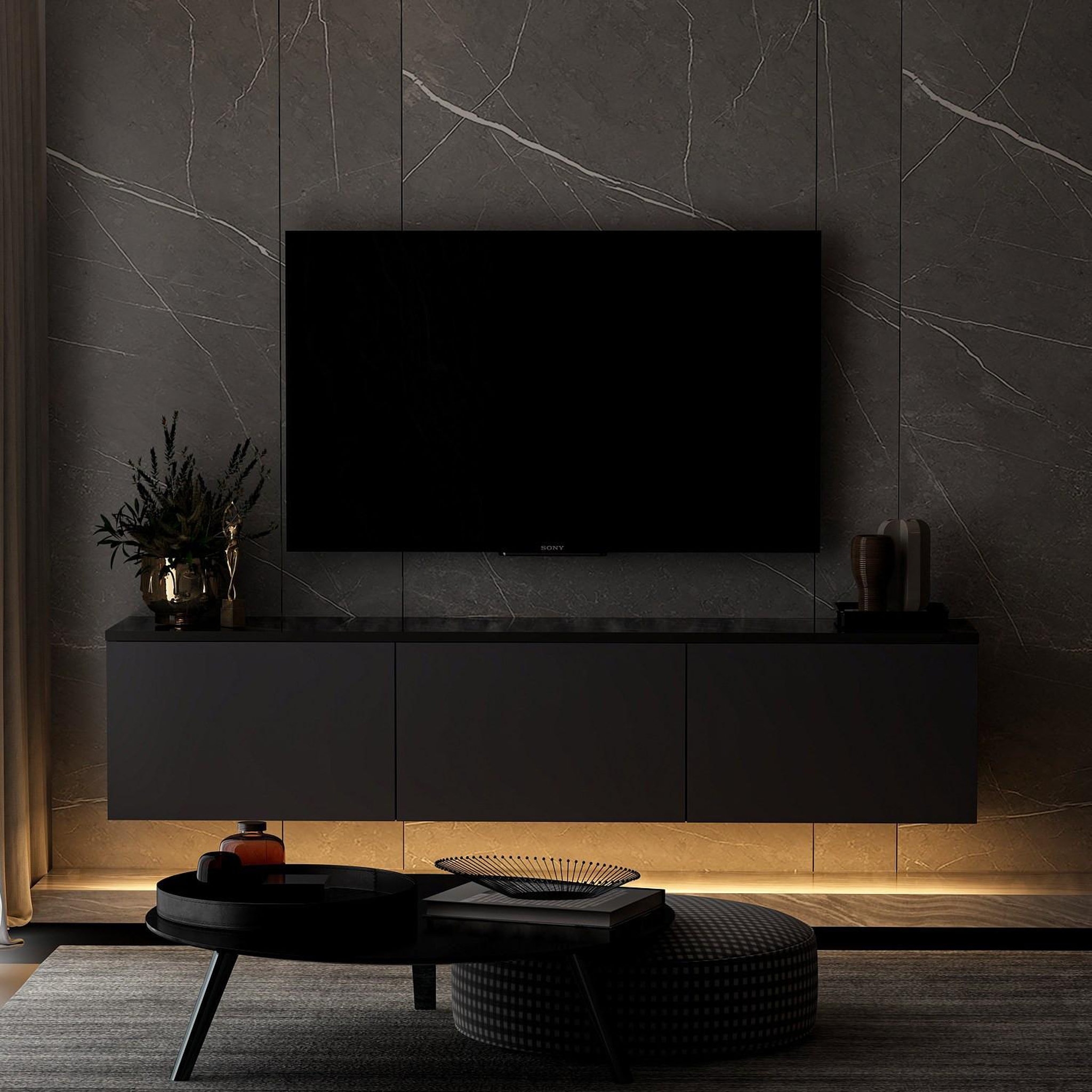 Voir la diapositive 2 : Habitat et Jardin Meuble tv en bois  neon  - 160 x 32 x 35 cm - anthracite