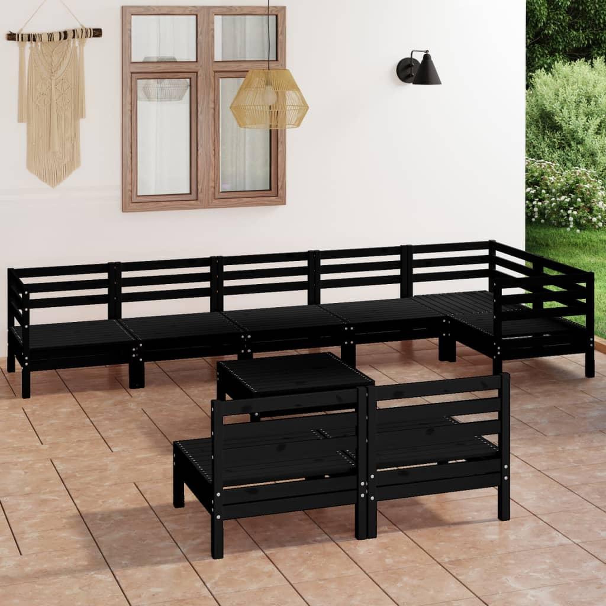 Voir la diapositive 1 : VIDAXL Salon de jardin 9 pcs Bois de pin massif Noir
