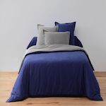 ATELIER DU COTON Parure housse de couette bicolore 100% coton57fils/cm2-gfonce/. Coloris disponibles : Bleu