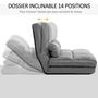 Voir la diapositive 4 : HOMCOM Chauffeuse - matelas d'appoint pliant - fauteuil convertible - inclinaison dossier réglable 14 positions - 2 coussins inclus - polyester aspect suédé gris