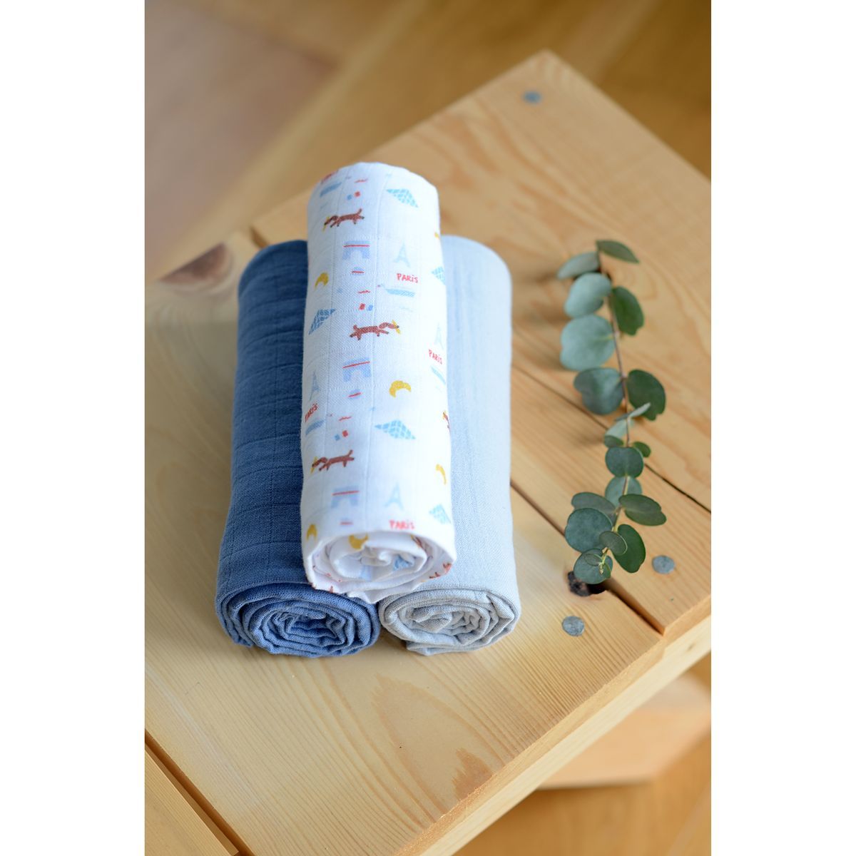 BEABA Boite de 3 Langes en coton bio Teckel