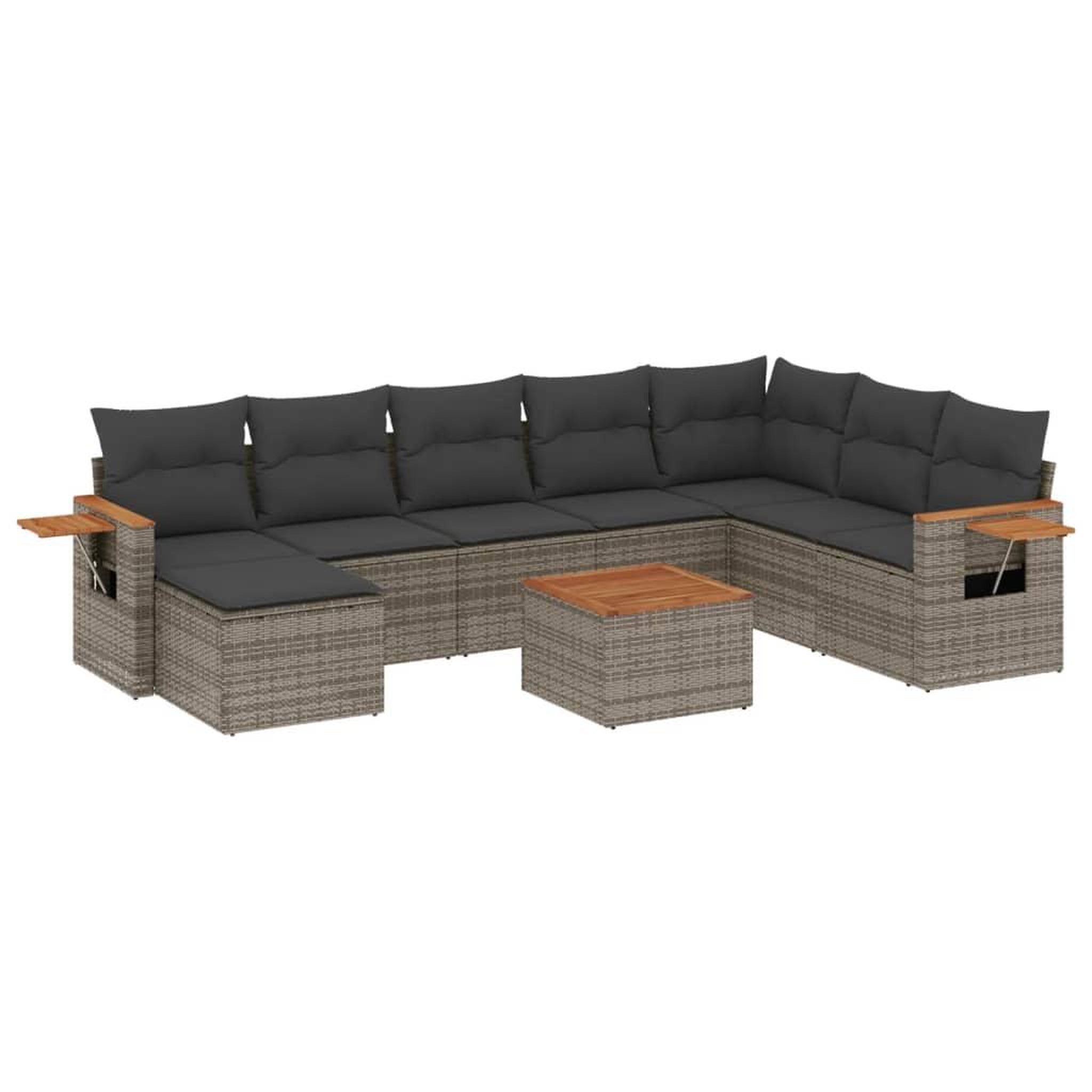 Voir la diapositive 2 : VIDAXL Salon de jardin 9 pcs avec coussins gris resine tressee