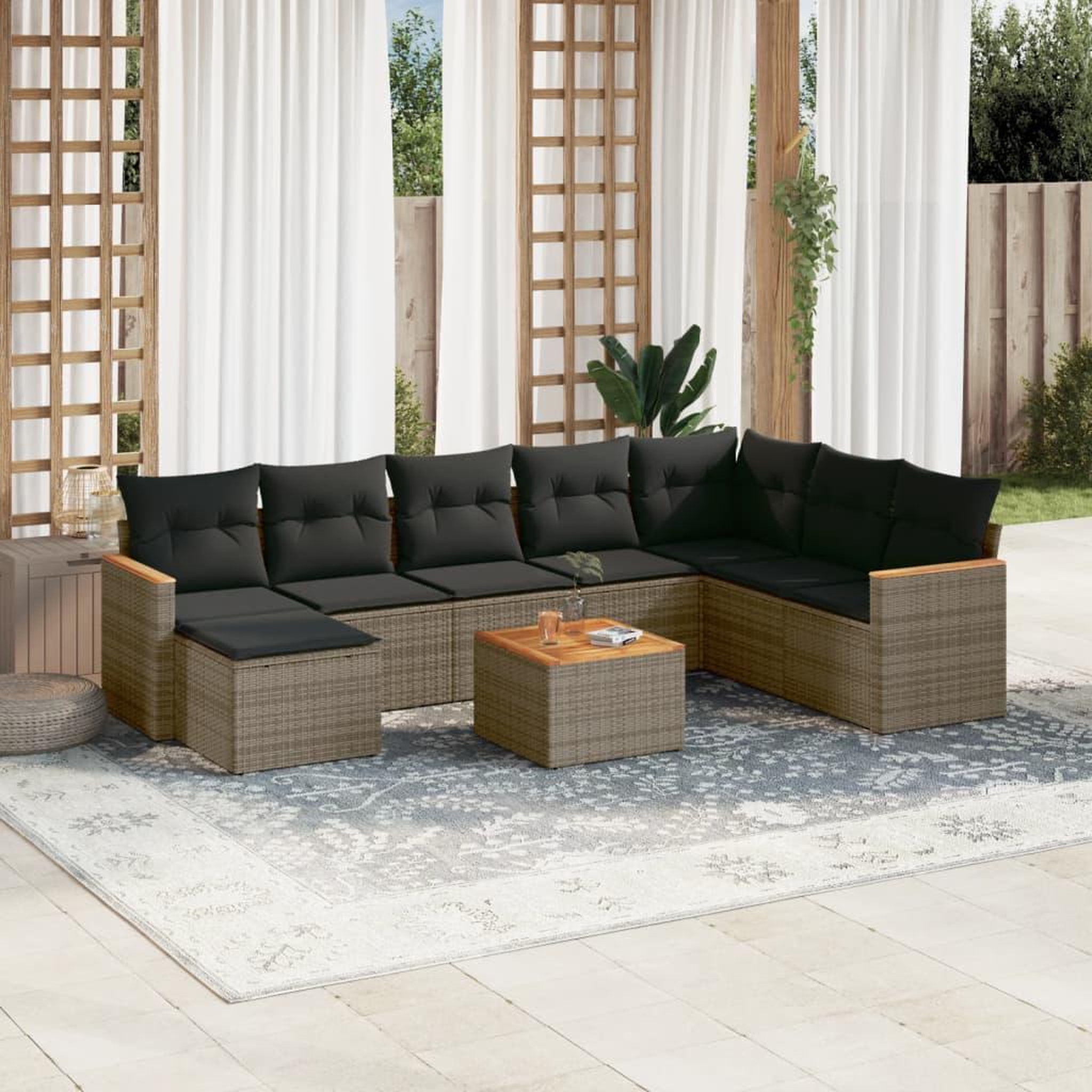 VIDAXL Salon de jardin 9 pcs avec coussins gris resine tressee