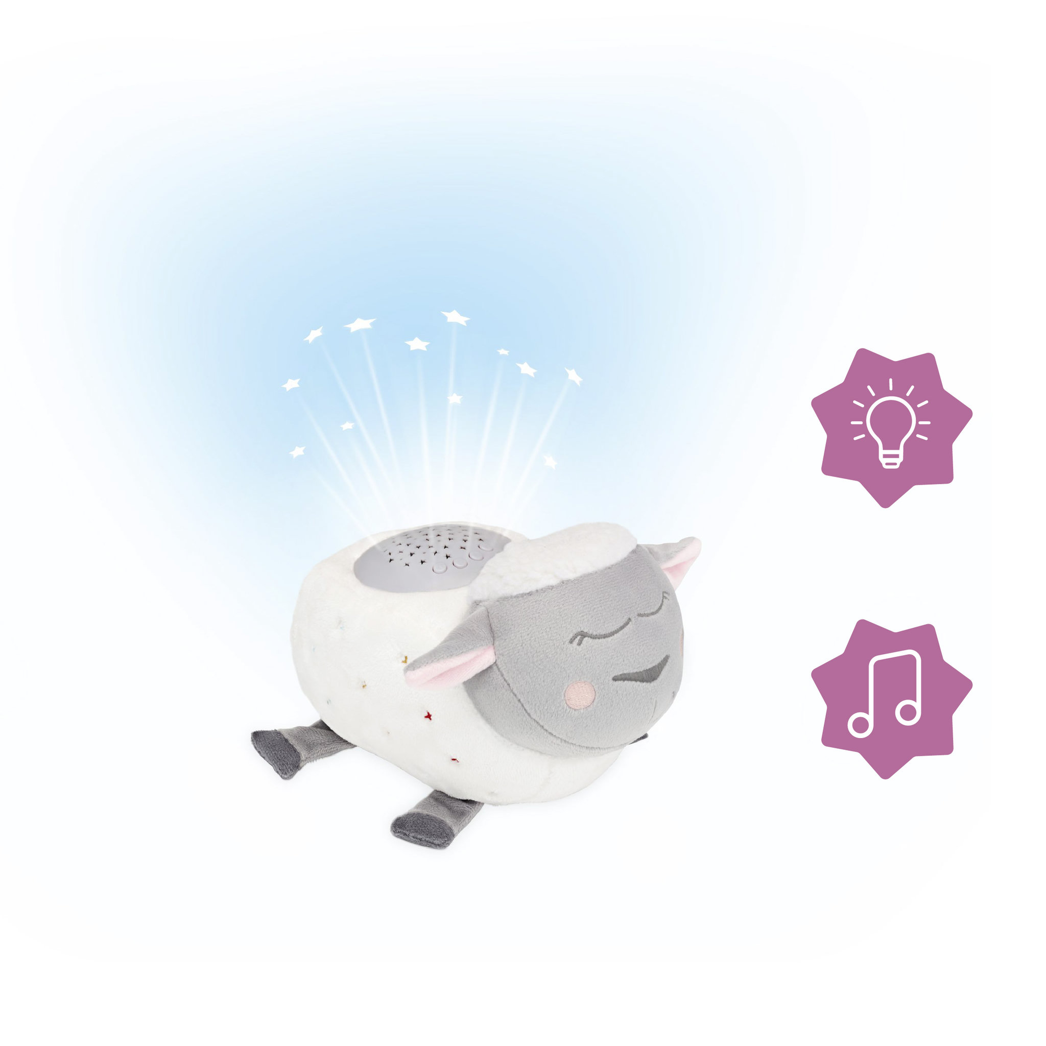 Voir la diapositive 4 : BADABULLE Veilleuse bébé peluche mouton projection d'étoiles