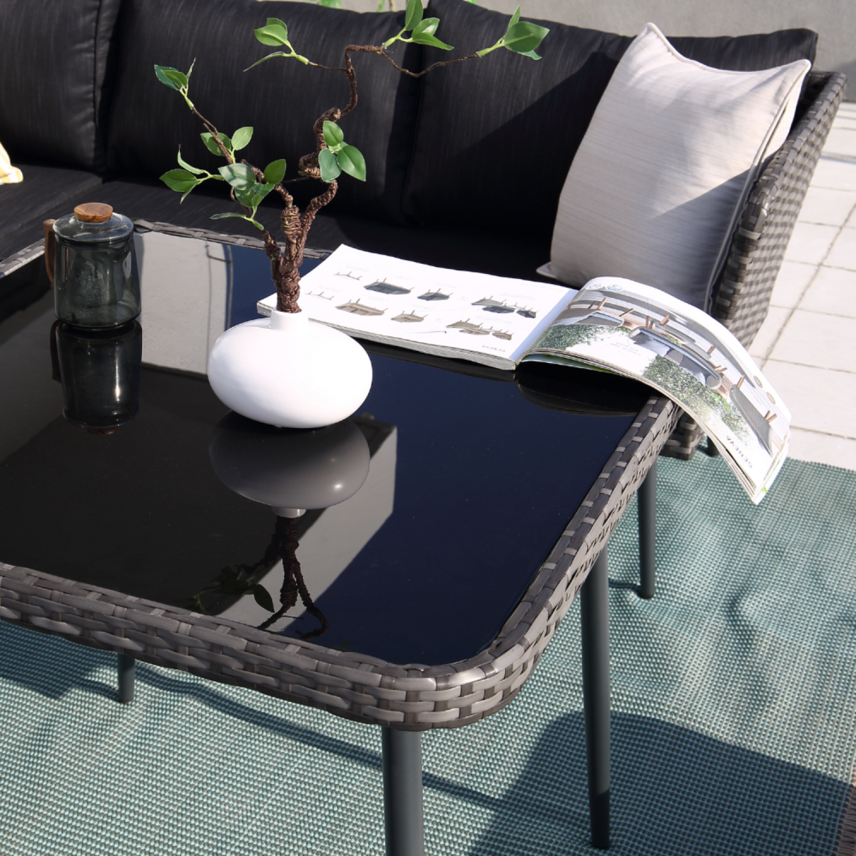 CONCEPT USINE salon de jardin 9 places résine tressée anthracite BARACOA