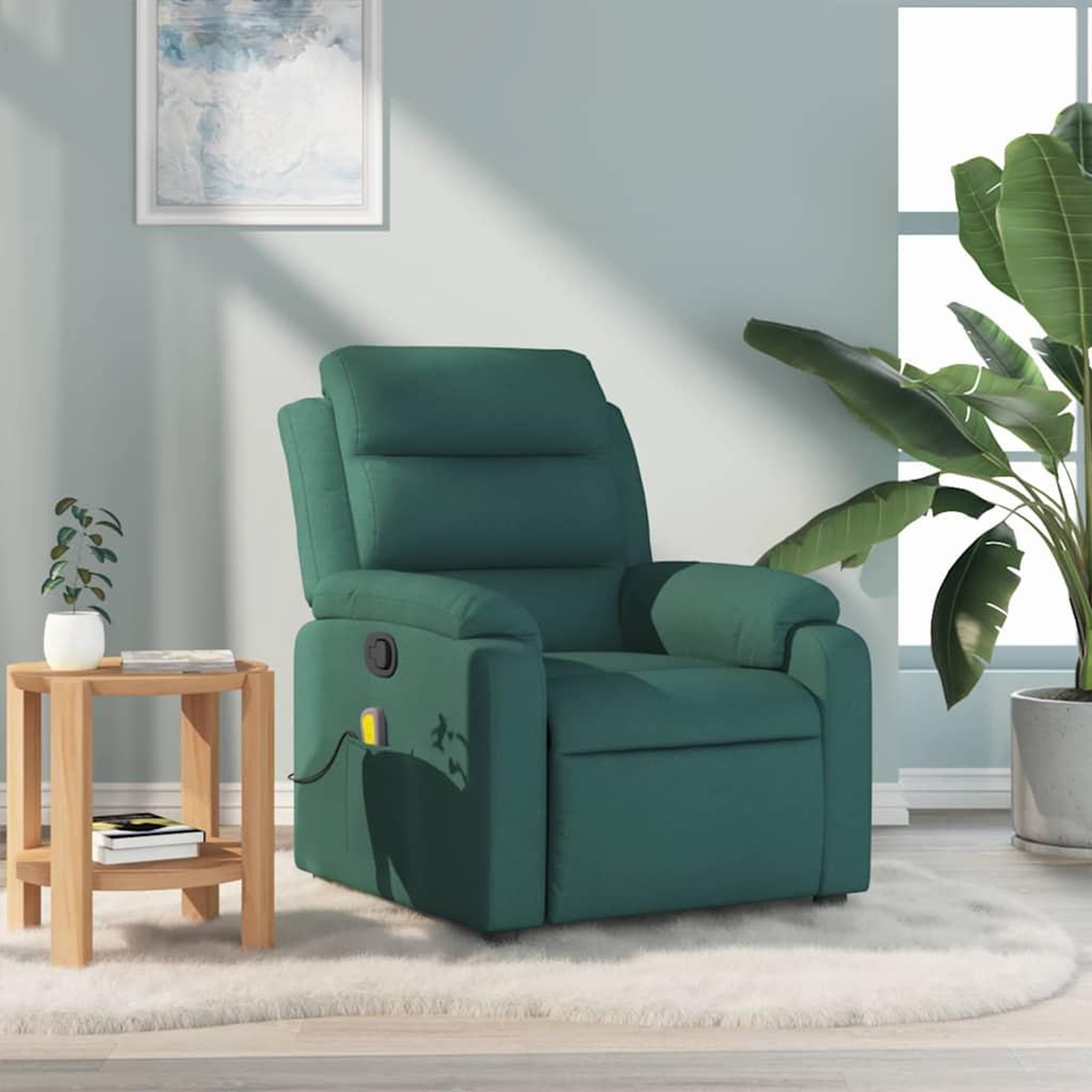 VIDAXL Fauteuil de massage inclinable Vert fonce Tissu