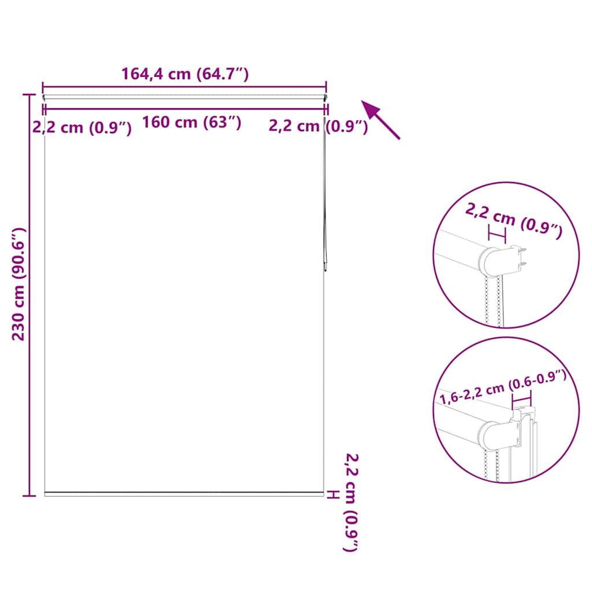 Voir la diapositive 6 : VIDAXL Store enrouleur occultant 164,4 x 230 cm, largeur du tissu 160 cm, coloris marine