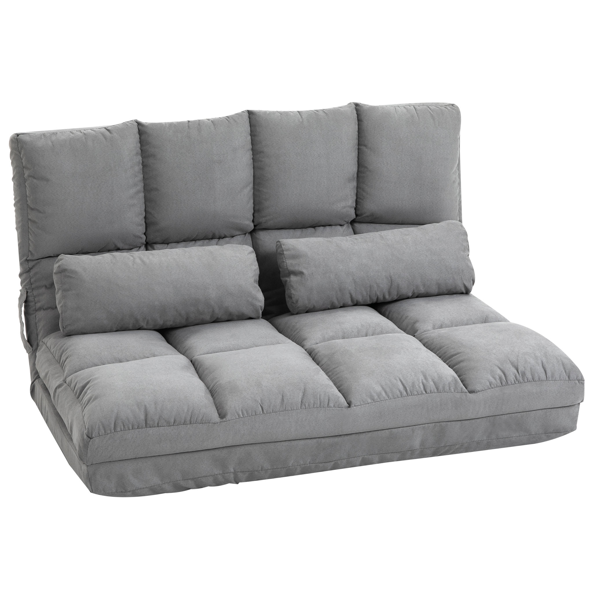 Voir la diapositive 1 : HOMCOM Chauffeuse - matelas d'appoint pliant - fauteuil convertible - inclinaison dossier réglable 14 positions - 2 coussins inclus - polyester aspect suédé gris