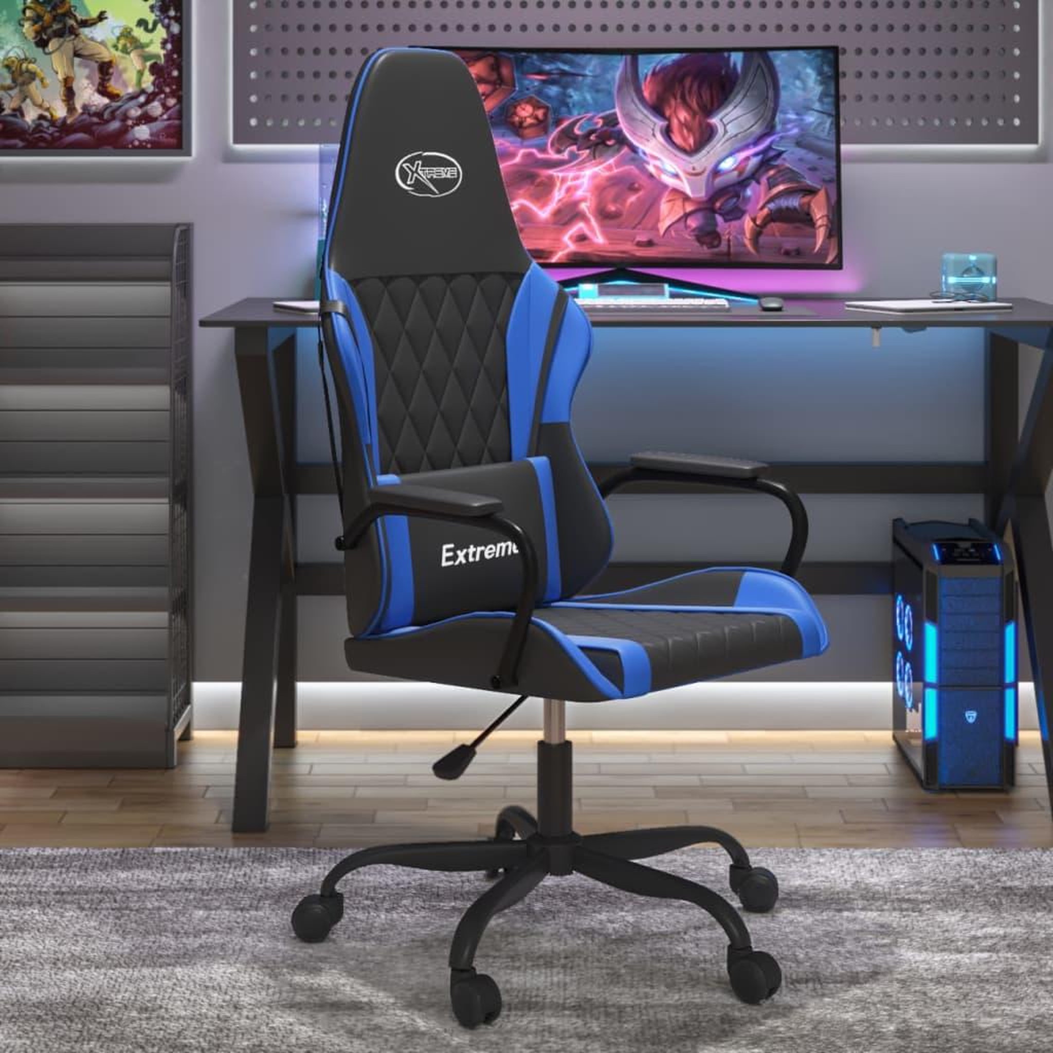 VIDAXL Chaise de jeu Noir et bleu Similicuir
