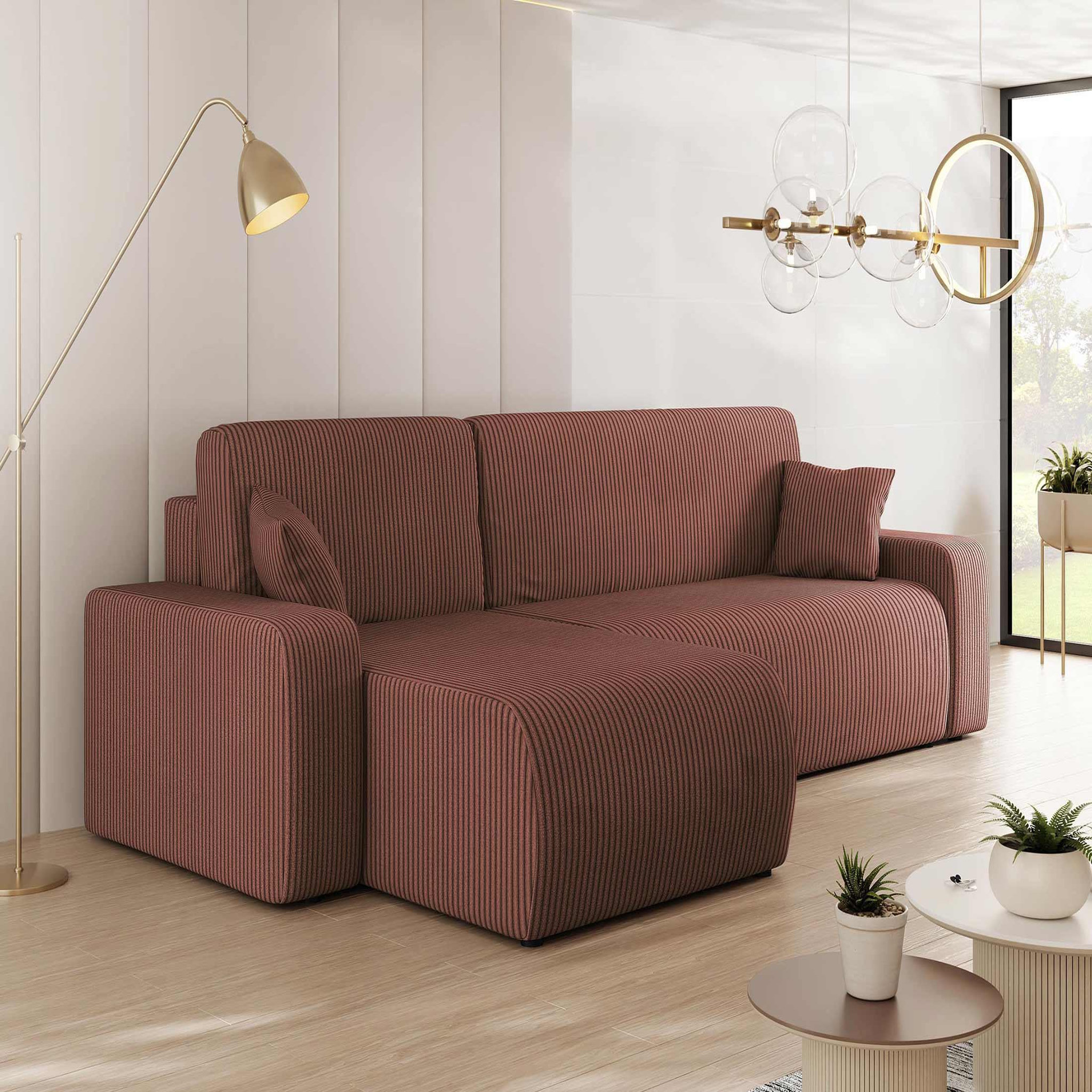 Voir la diapositive 1 : BEST MOBILIER Artemisa - canapé d'angle réversible 4 places - convertible avec coffre - en velours côtelé
