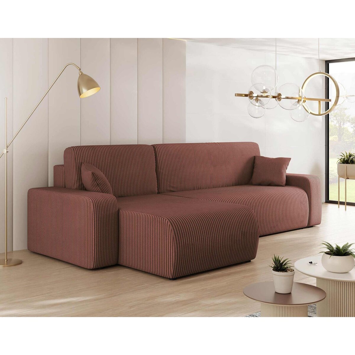 BEST MOBILIER Artemisa - canapé d'angle réversible 4 places - convertible avec coffre - en velours côtelé