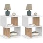 Voir la diapositive 1 : ID MARKET Lot de 2 tables de chevet SOFIA forme S avec rangements ouverts blanc et effet hêtre