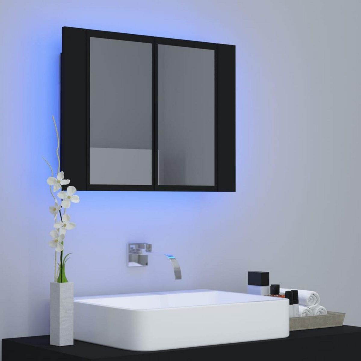 VIDAXL Armoire a miroir de salle de bain LED Noir 60x12x45 Acrylique