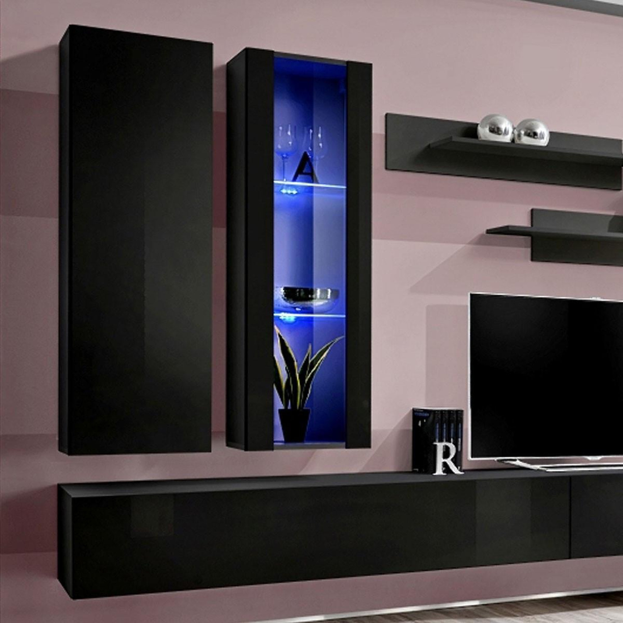 Voir la diapositive 2 : Paris Prix Ensemble meuble tv mural  fly e4  320cm noir