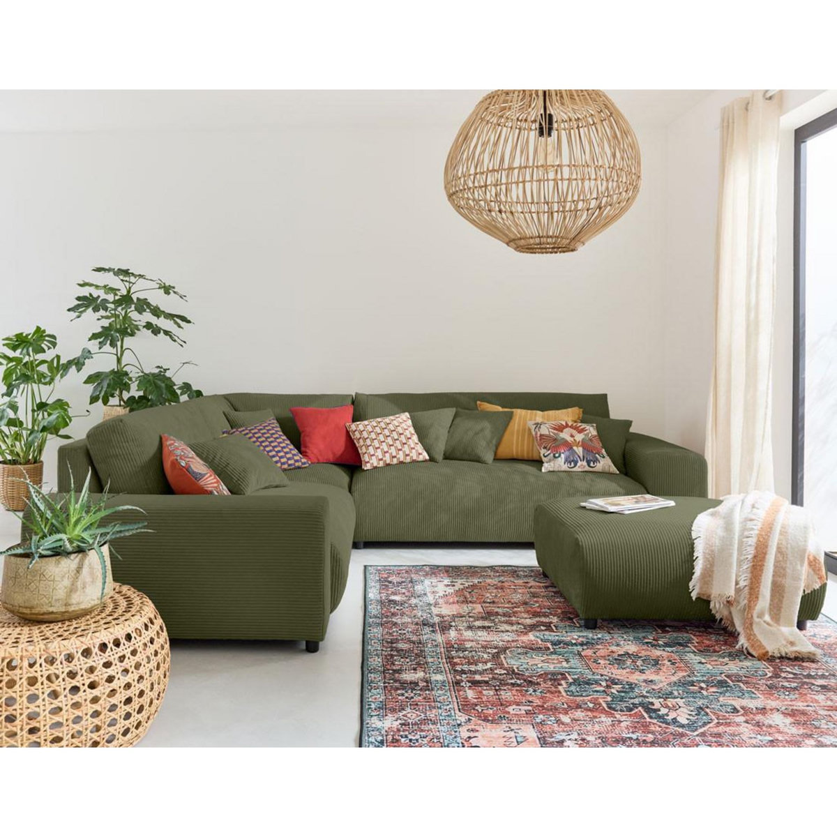 LISA DESIGN Garance - module d'assise 2 places avec accoudoir gauche - en velours côtelé