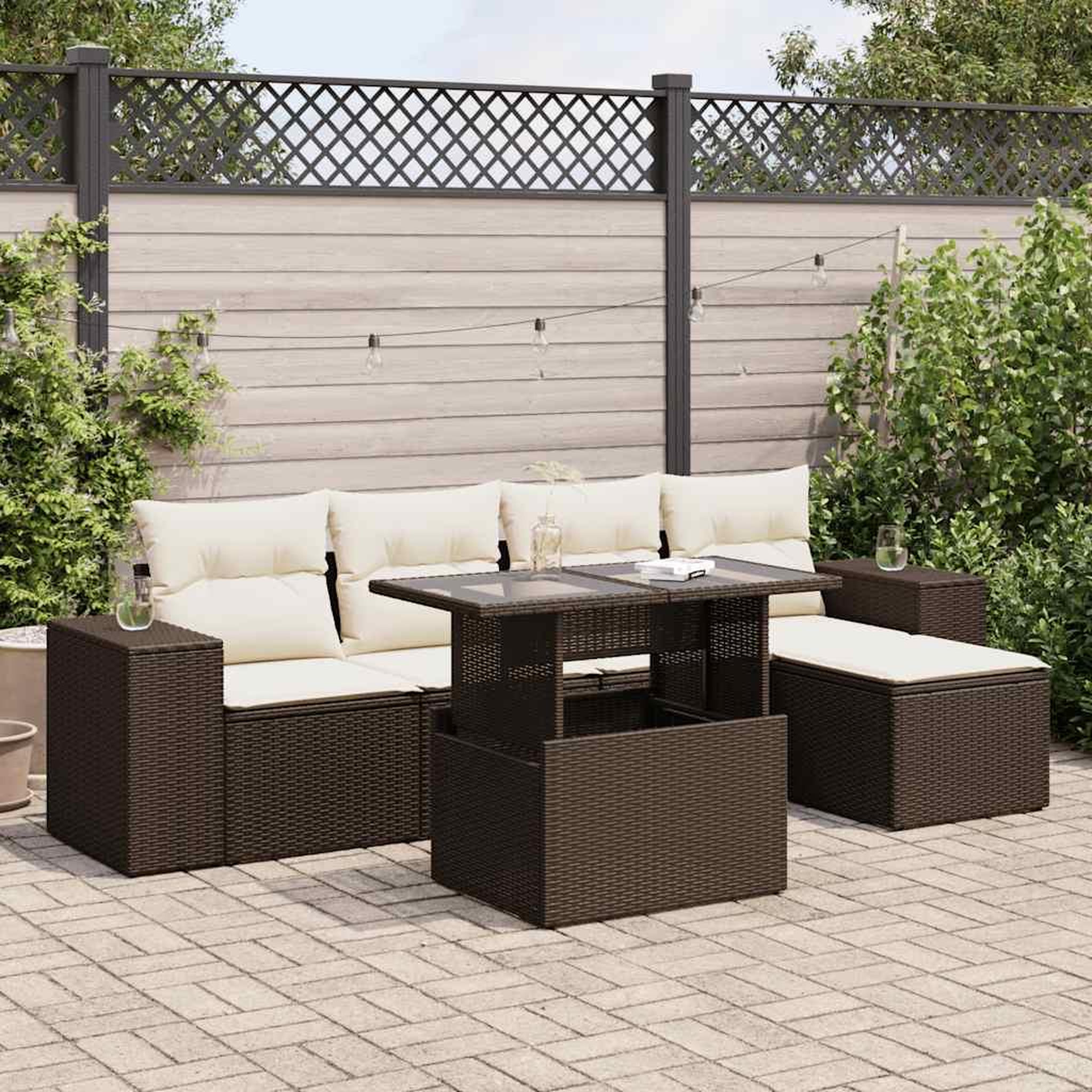 VIDAXL Salon de jardin avec coussins 6 pcs marron resine tressee
