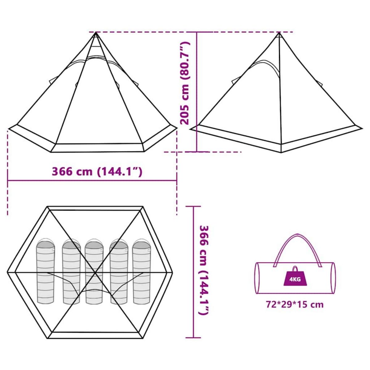 VIDAXL Tente de camping tipi 5 personnes gris impermeable